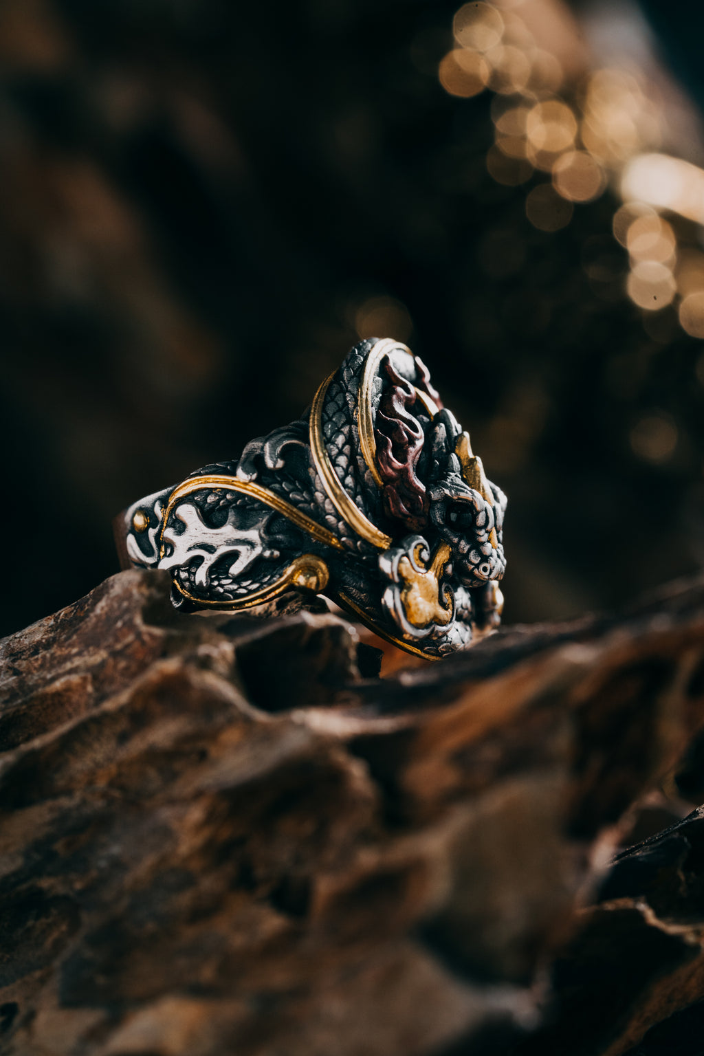 Sacred Snake Ring | S925 Silver & 24K Gold | Handcrafted Serpent Amulet | Mystical Protection Jewelry