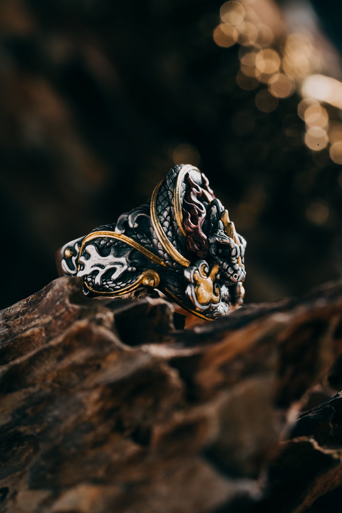 Sacred Snake Ring | S925 Silver & 24K Gold | Handcrafted Serpent Amulet | Mystical Protection Jewelry