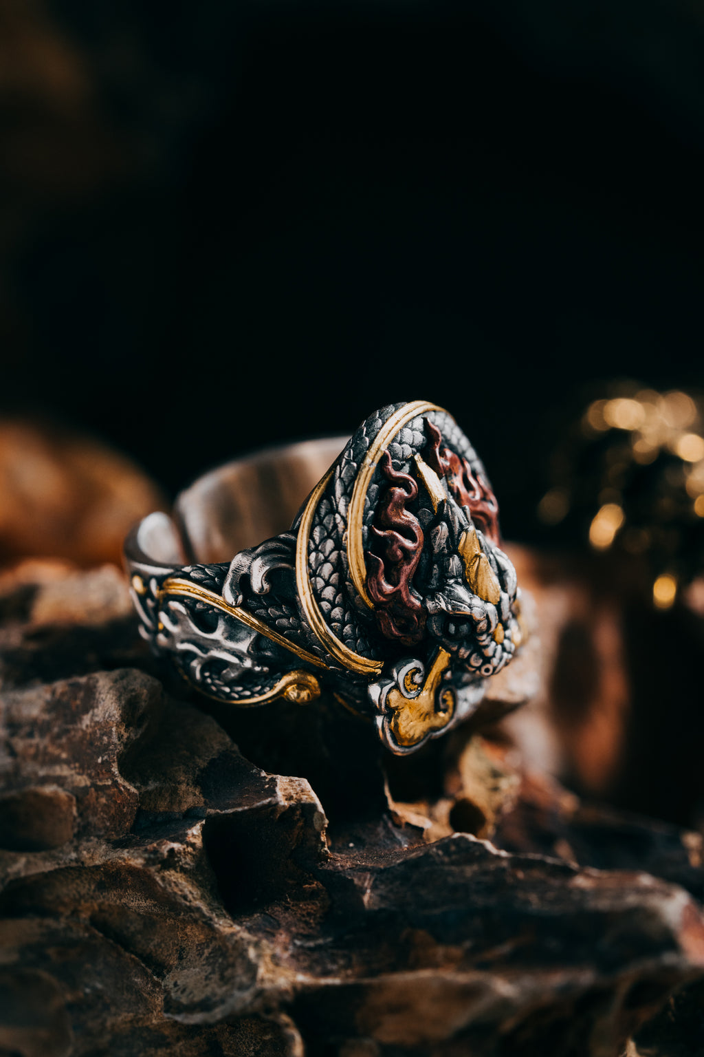 Sacred Snake Ring | S925 Silver & 24K Gold | Handcrafted Serpent Amulet | Mystical Protection Jewelry