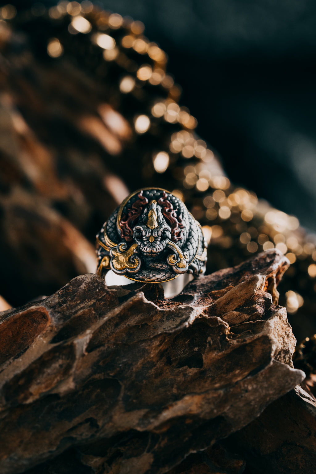 Sacred Snake Ring | S925 Silver & 24K Gold | Handcrafted Serpent Amulet | Mystical Protection Jewelry