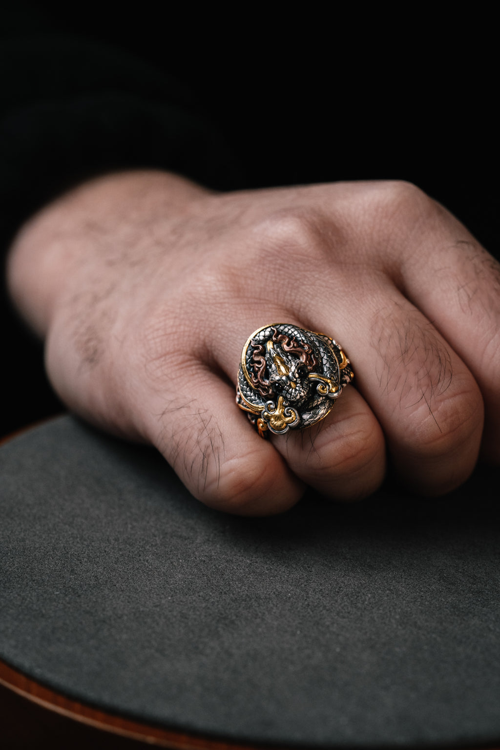 Sacred Snake Ring | S925 Silver & 24K Gold | Handcrafted Serpent Amulet | Mystical Protection Jewelry