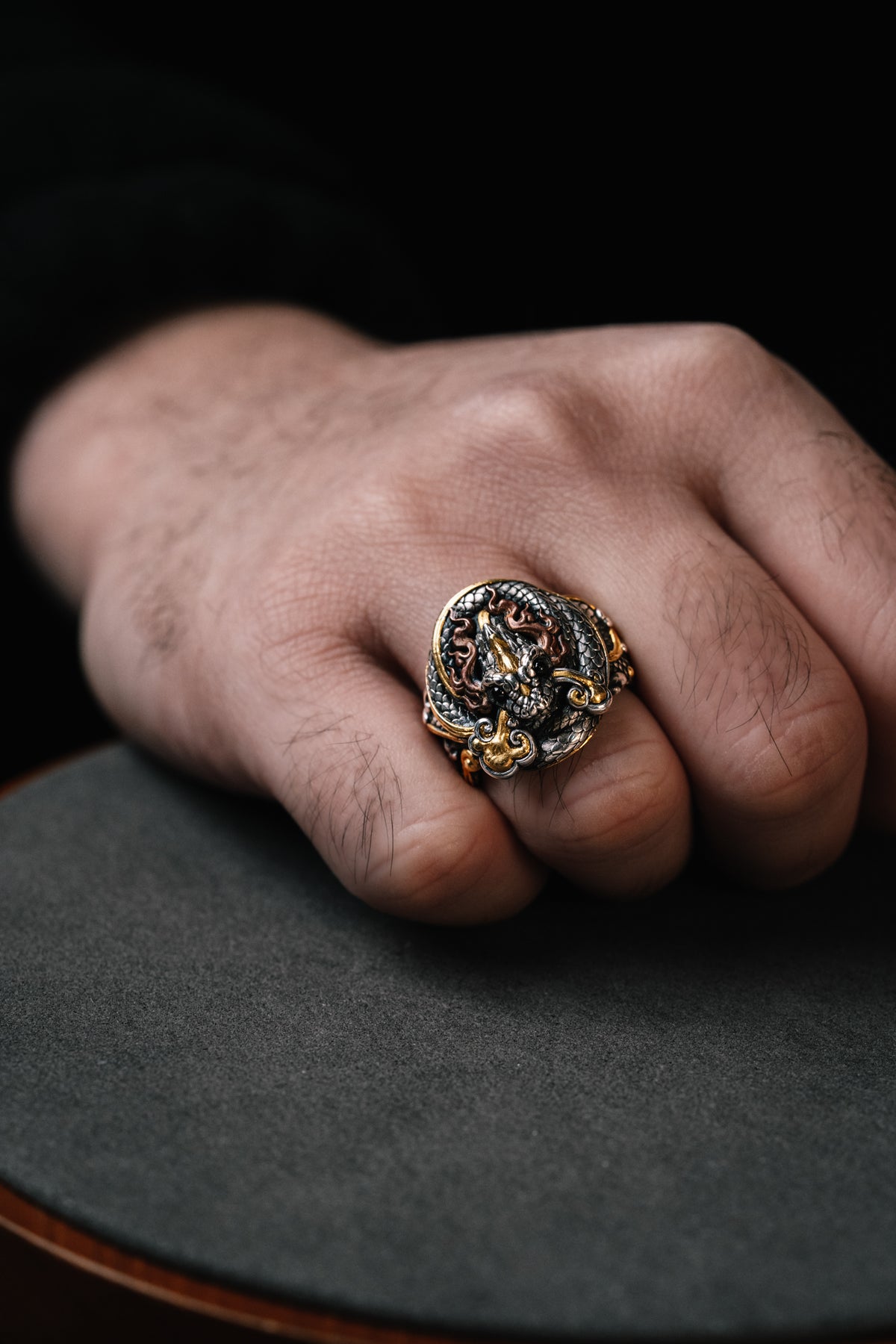 Sacred Snake Ring | S925 Silver & 24K Gold | Handcrafted Serpent Amulet | Mystical Protection Jewelry