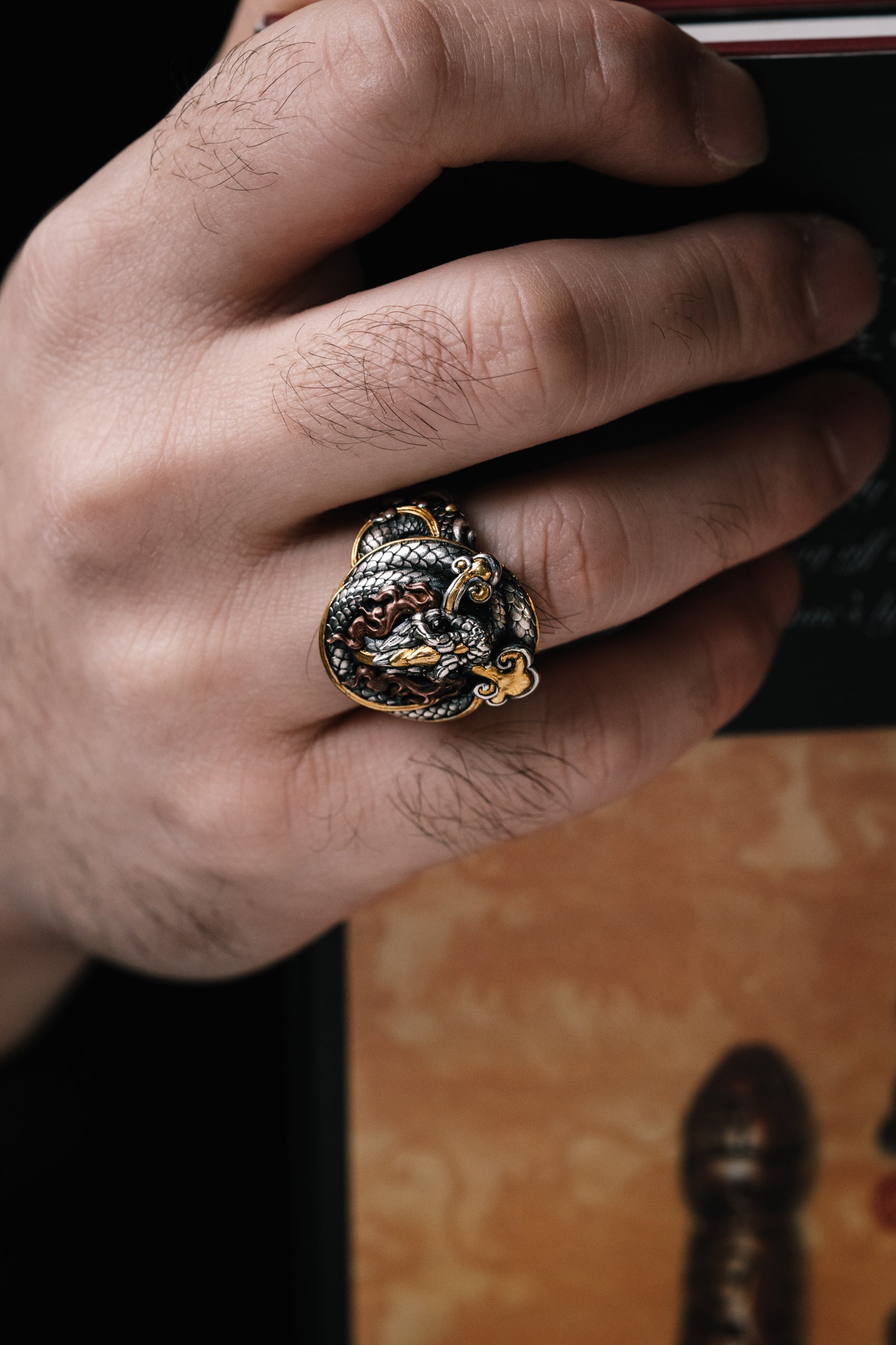 Sacred Snake Ring | S925 Silver & 24K Gold | Handcrafted Serpent Amulet | Mystical Protection Jewelry