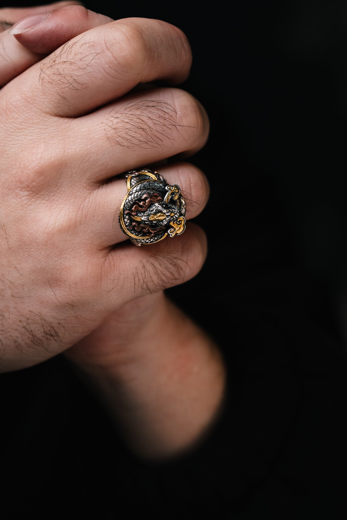 Sacred Snake Ring | S925 Silver & 24K Gold | Handcrafted Serpent Amulet | Mystical Protection Jewelry
