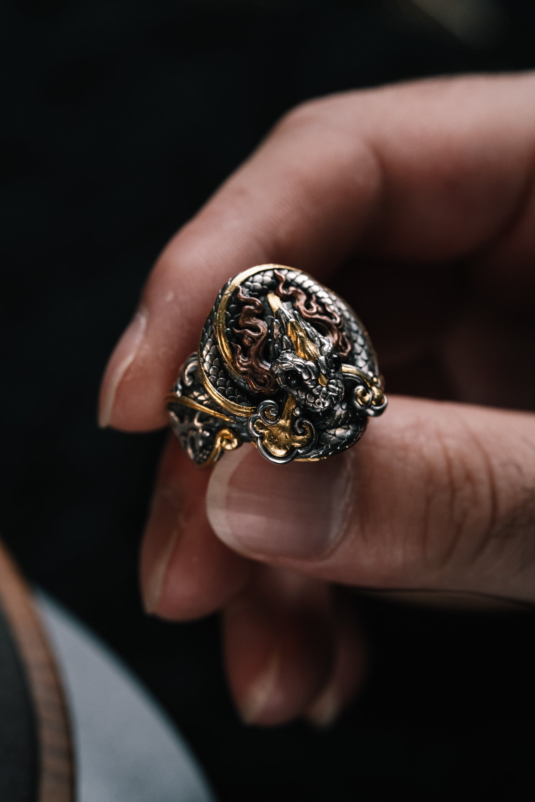 Sacred Snake Ring | S925 Silver & 24K Gold | Handcrafted Serpent Amulet | Mystical Protection Jewelry