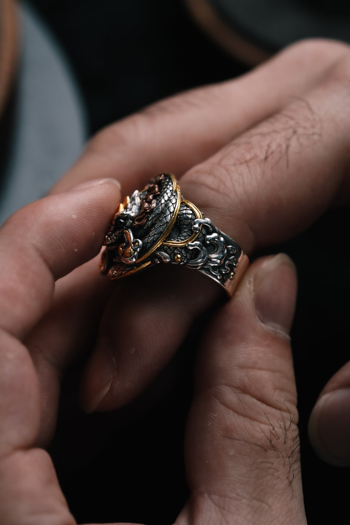 Sacred Snake Ring | S925 Silver & 24K Gold | Handcrafted Serpent Amulet | Mystical Protection Jewelry