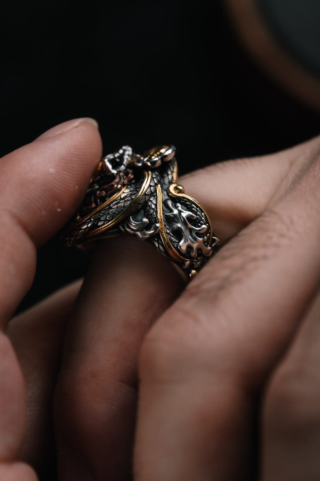Sacred Snake Ring | S925 Silver & 24K Gold | Handcrafted Serpent Amulet | Mystical Protection Jewelry