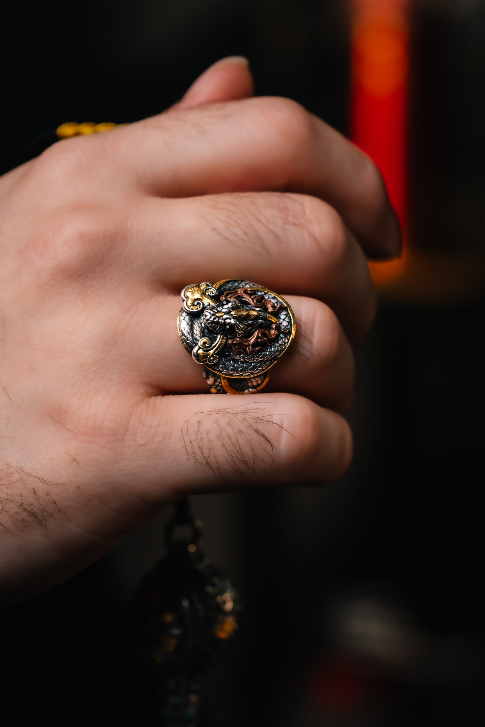 Sacred Snake Ring | S925 Silver & 24K Gold | Handcrafted Serpent Amulet | Mystical Protection Jewelry