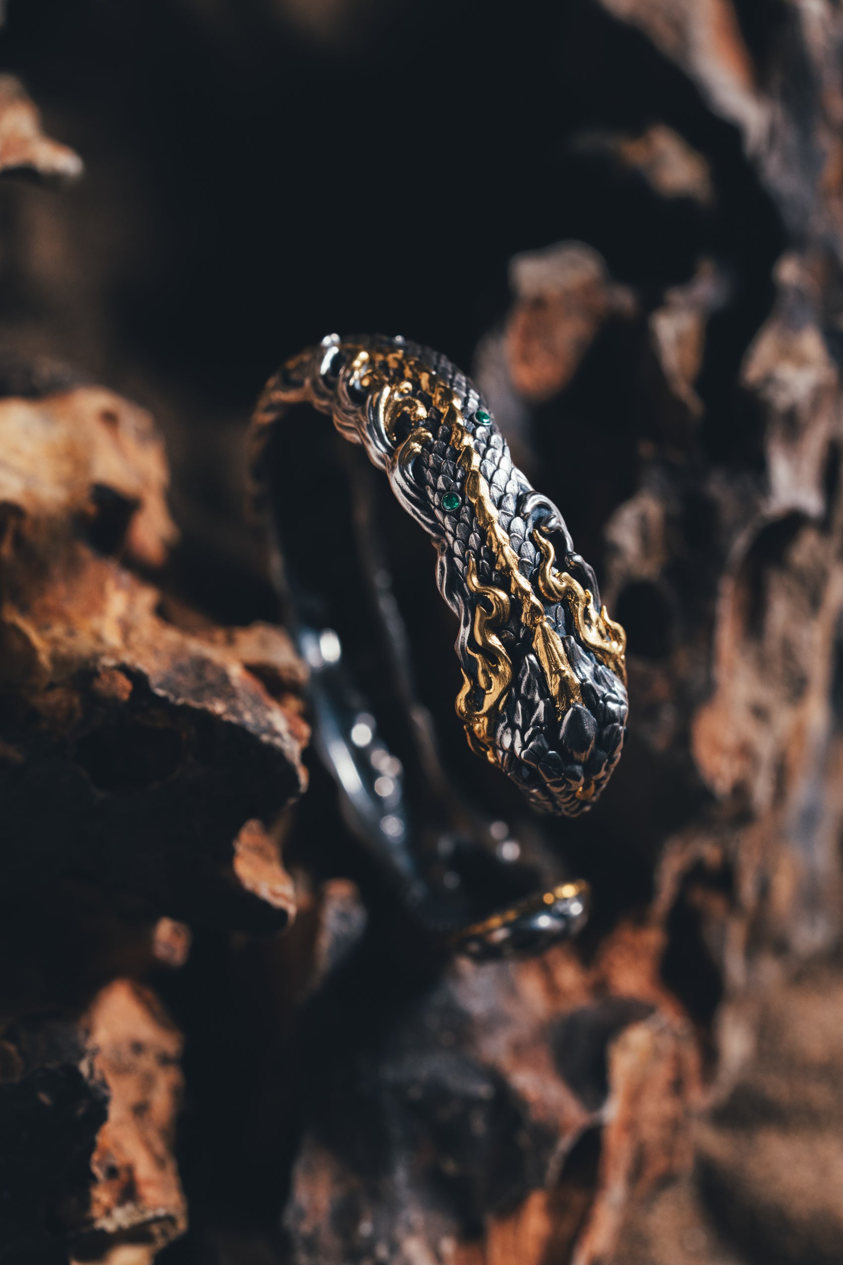 Mystical Serpent Bangle | S925 Sterling Silver with 24K Gold | Handcrafted Snake Amulet | Transformation Jewelry