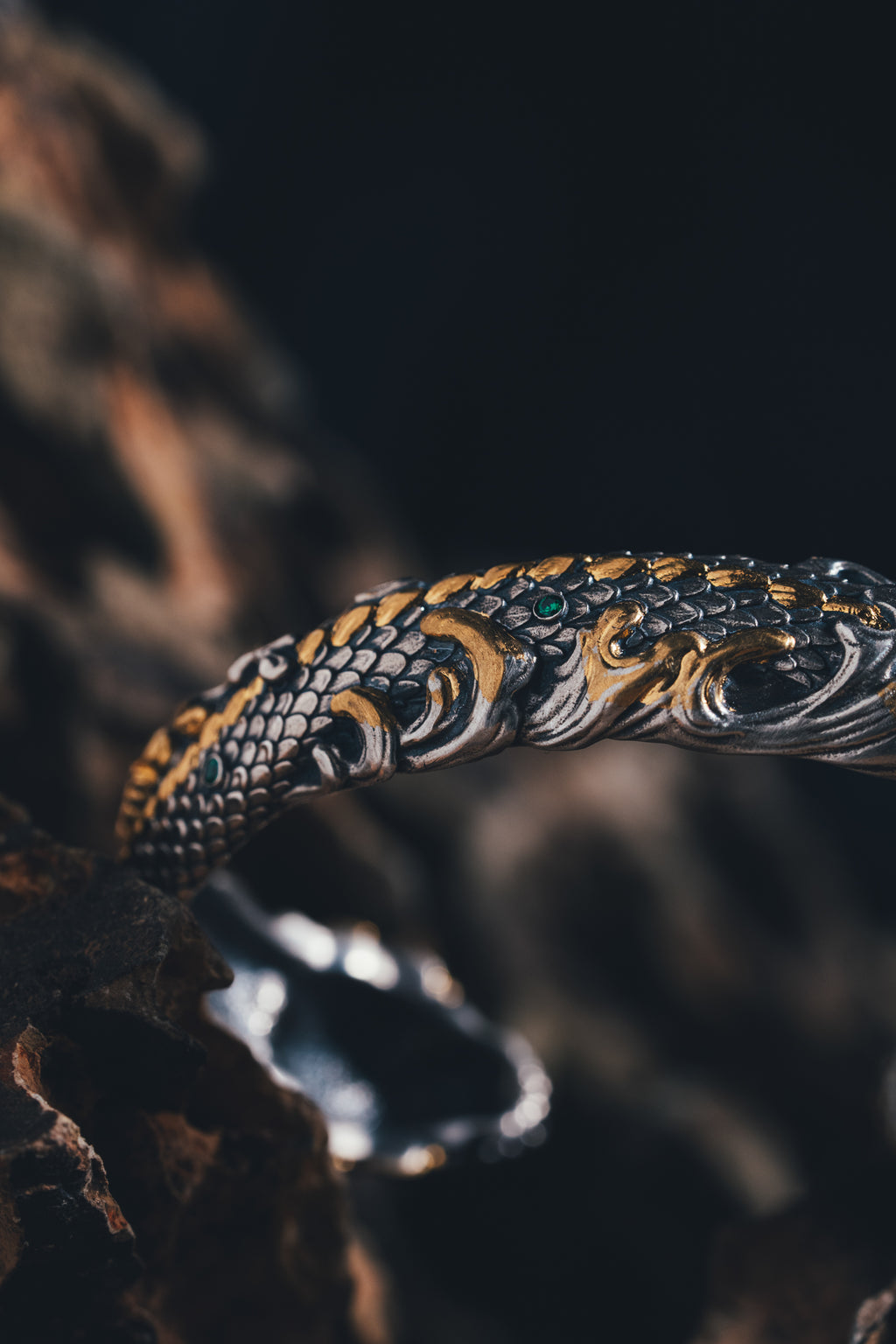 Mystical Serpent Bangle | S925 Sterling Silver with 24K Gold | Handcrafted Snake Amulet | Transformation Jewelry
