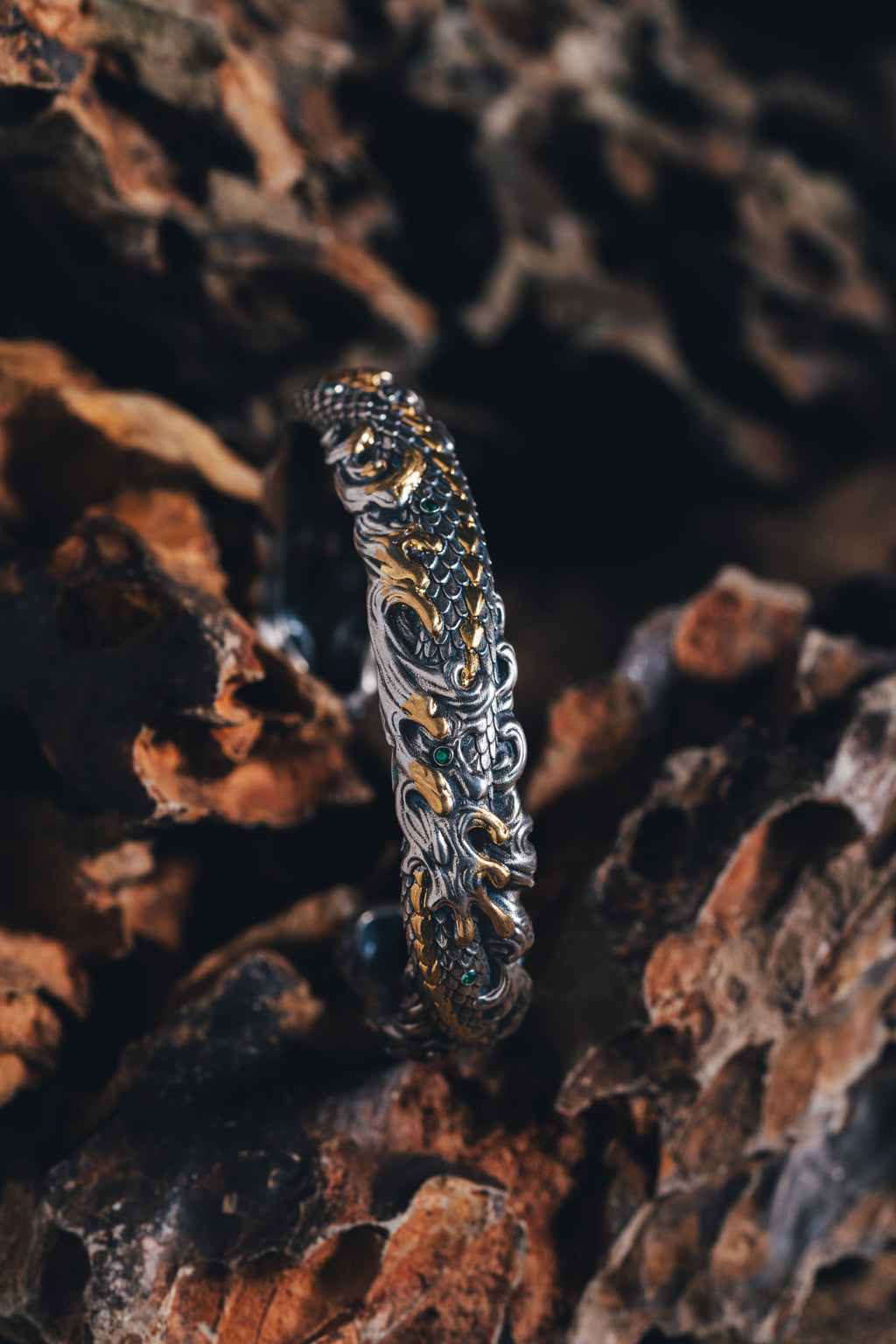 Mystical Serpent Bangle | S925 Sterling Silver with 24K Gold | Handcrafted Snake Amulet | Transformation Jewelry