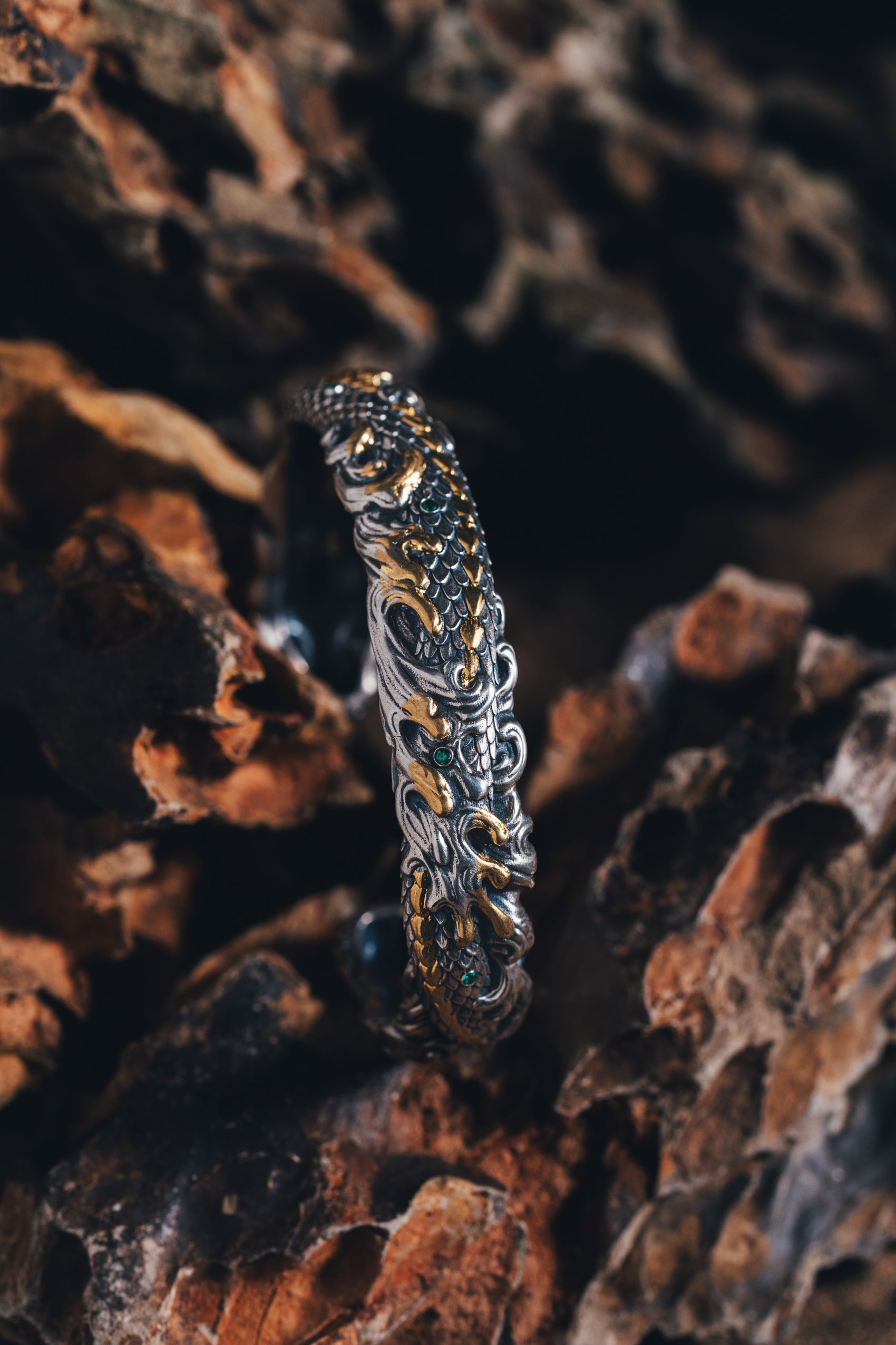 Mystical Serpent Bangle | S925 Sterling Silver with 24K Gold | Handcrafted Snake Amulet | Transformation Jewelry
