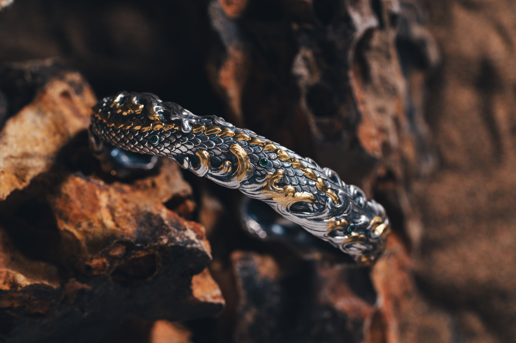 Mystical Serpent Bangle | S925 Sterling Silver with 24K Gold | Handcrafted Snake Amulet | Transformation Jewelry