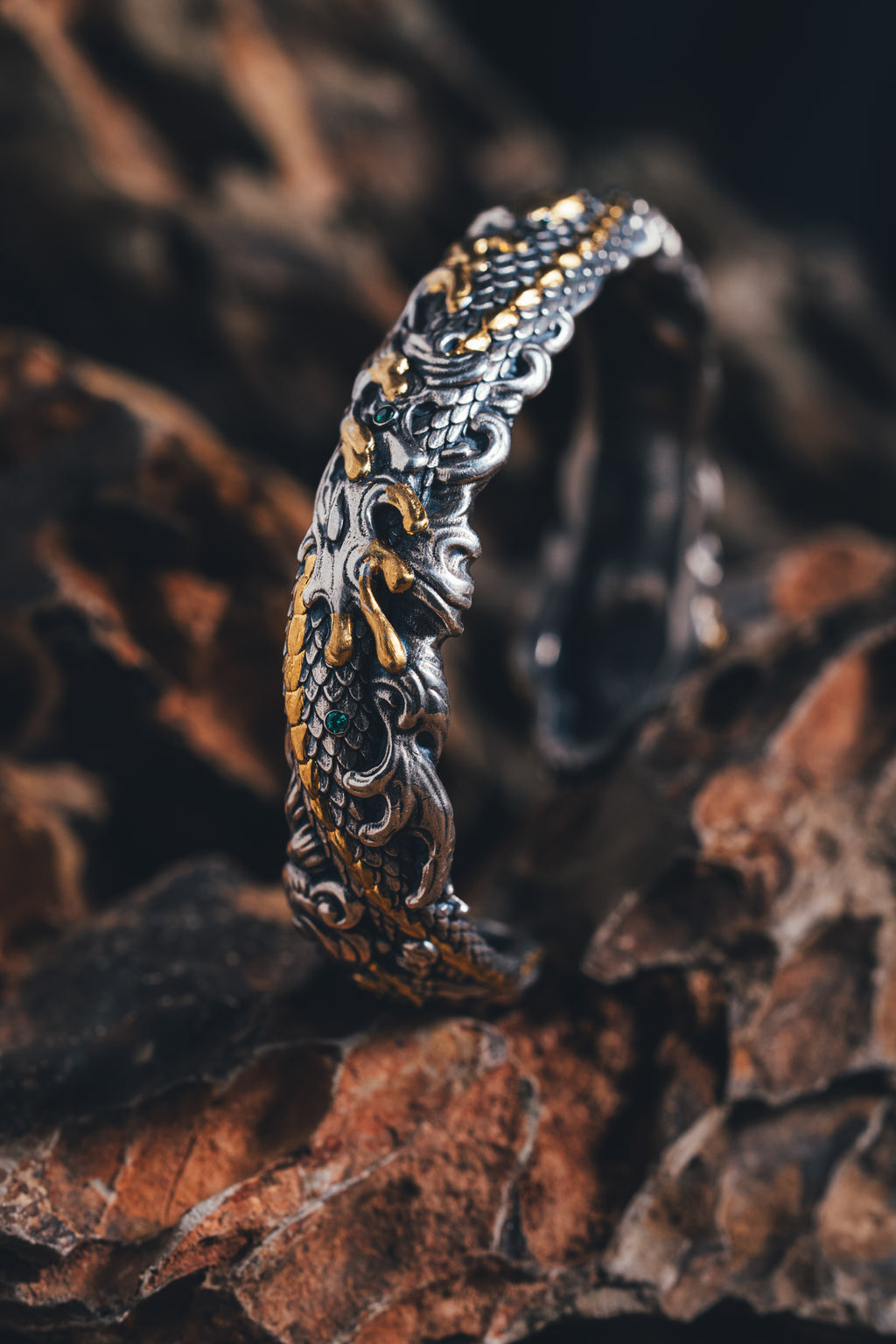 Mystical Serpent Bangle | S925 Sterling Silver with 24K Gold | Handcrafted Snake Amulet | Transformation Jewelry