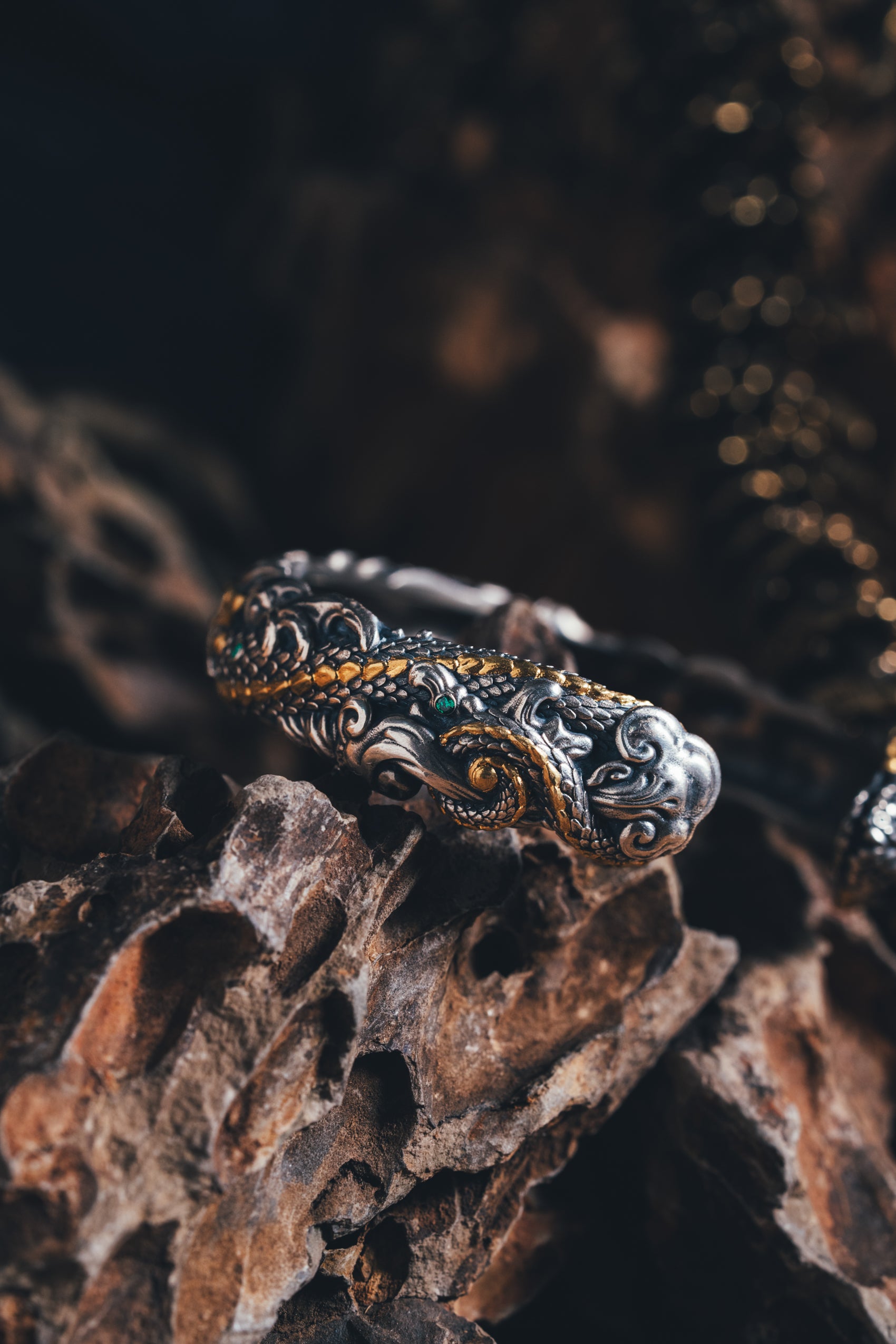 Mystical Serpent Bangle | S925 Sterling Silver with 24K Gold | Handcrafted Snake Amulet | Transformation Jewelry
