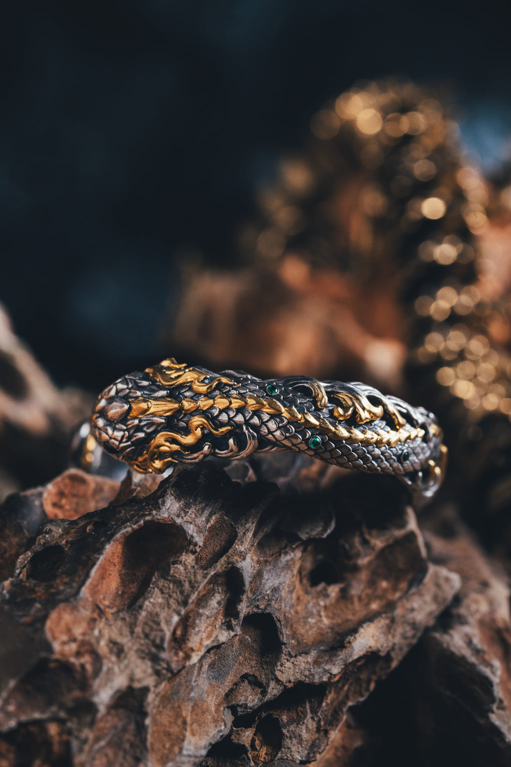 Mystical Serpent Bangle | S925 Sterling Silver with 24K Gold | Handcrafted Snake Amulet | Transformation Jewelry