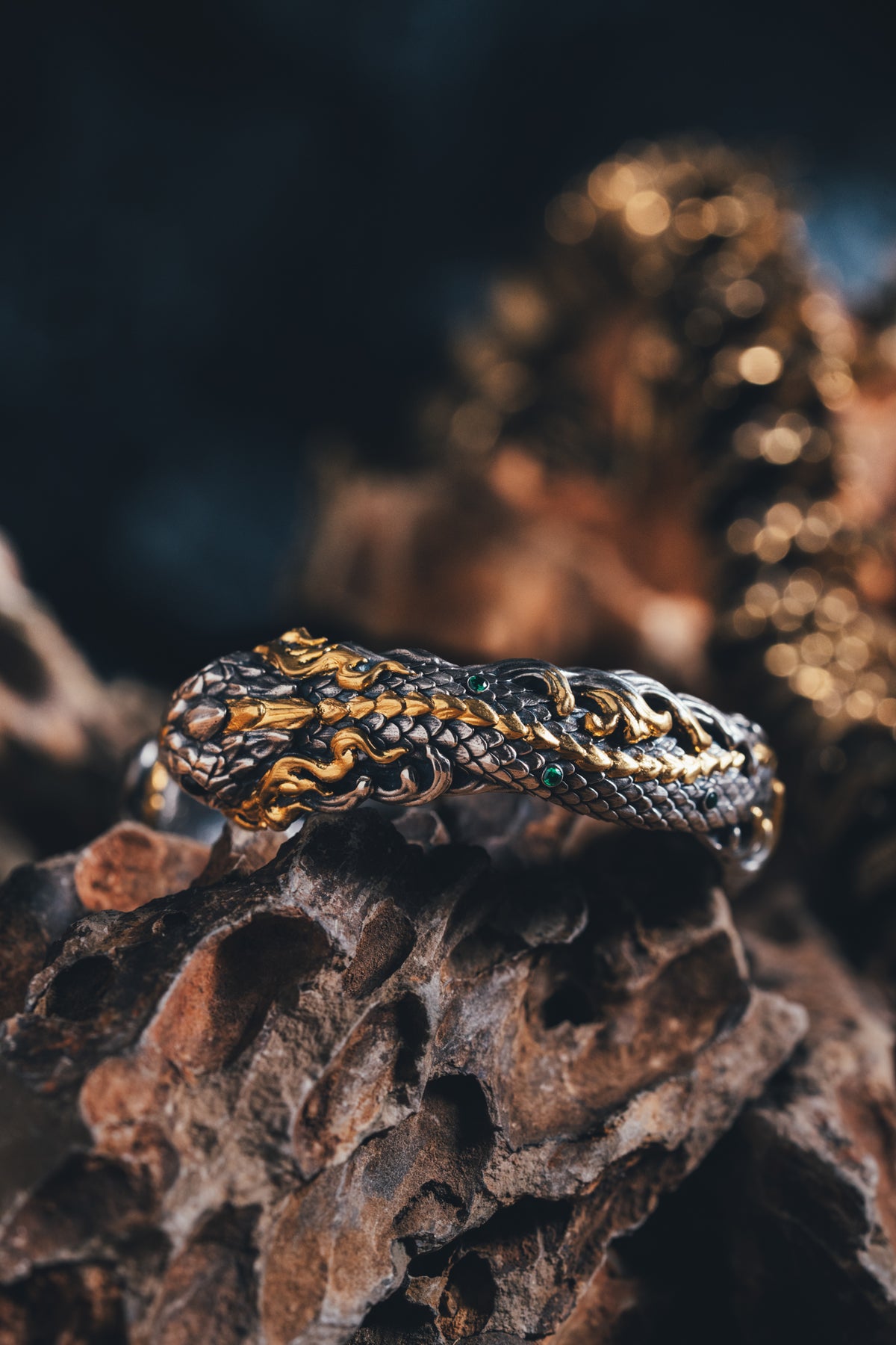 Mystical Serpent Bangle | S925 Sterling Silver with 24K Gold | Handcrafted Snake Amulet | Transformation Jewelry