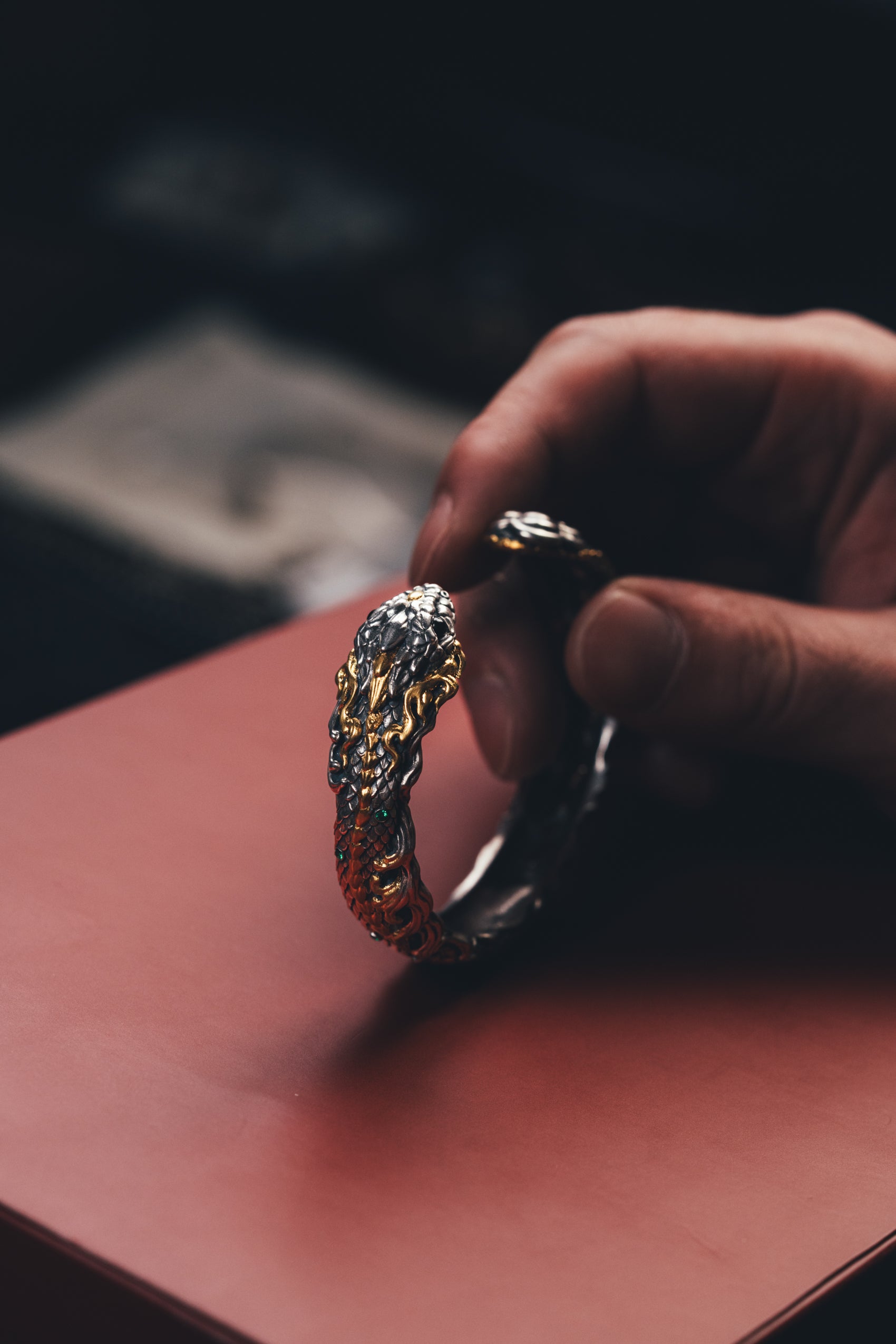 Mystical Serpent Bangle | S925 Sterling Silver with 24K Gold | Handcrafted Snake Amulet | Transformation Jewelry