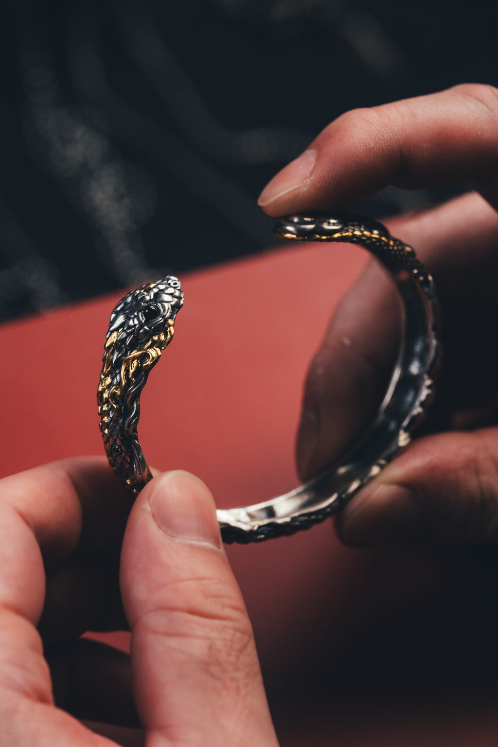 Mystical Serpent Bangle | S925 Sterling Silver with 24K Gold | Handcrafted Snake Amulet | Transformation Jewelry