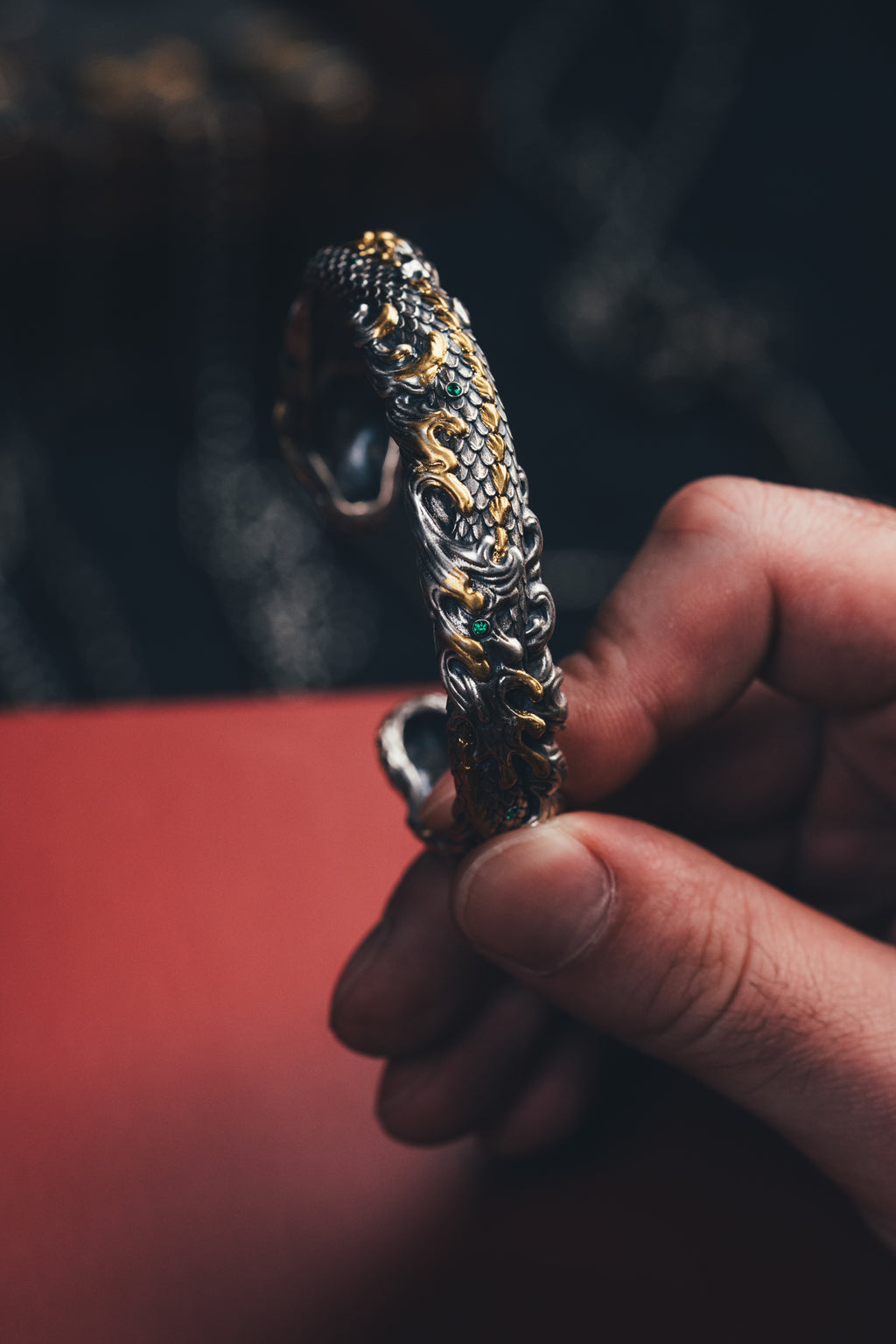 Mystical Serpent Bangle | S925 Sterling Silver with 24K Gold | Handcrafted Snake Amulet | Transformation Jewelry