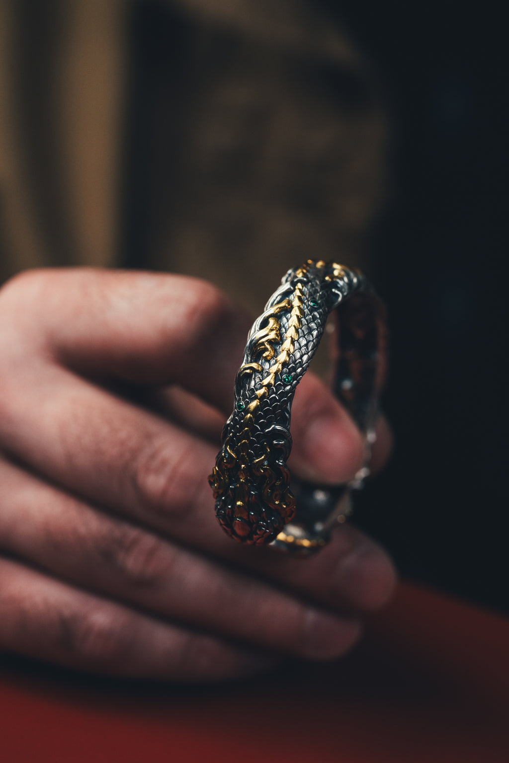 Mystical Serpent Bangle | S925 Sterling Silver with 24K Gold | Handcrafted Snake Amulet | Transformation Jewelry