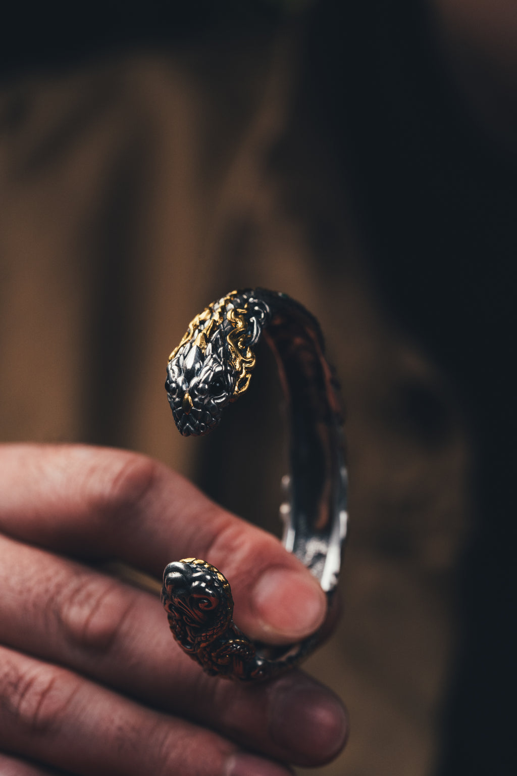 Mystical Serpent Bangle | S925 Sterling Silver with 24K Gold | Handcrafted Snake Amulet | Transformation Jewelry