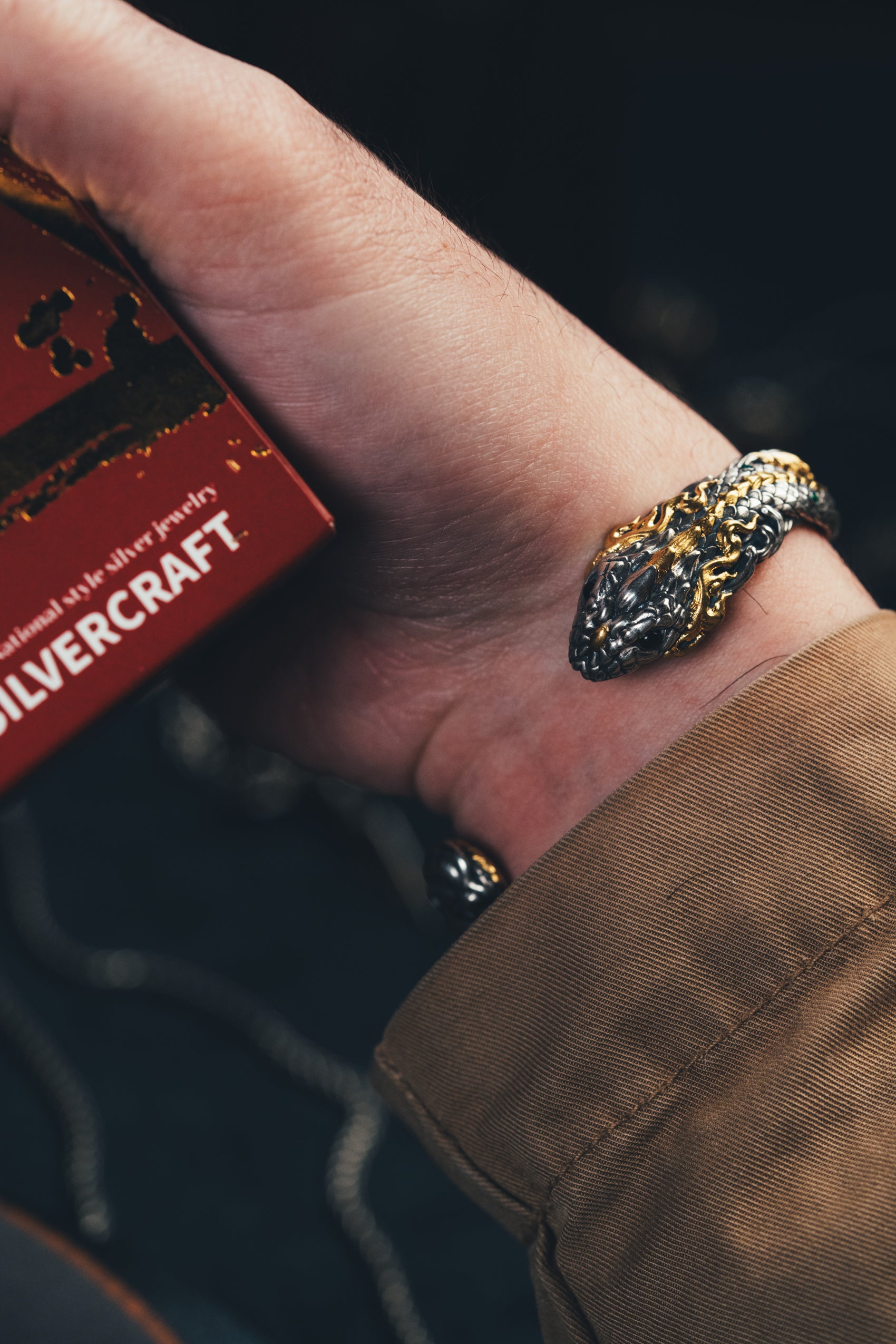 Mystical Serpent Bangle | S925 Sterling Silver with 24K Gold | Handcrafted Snake Amulet | Transformation Jewelry