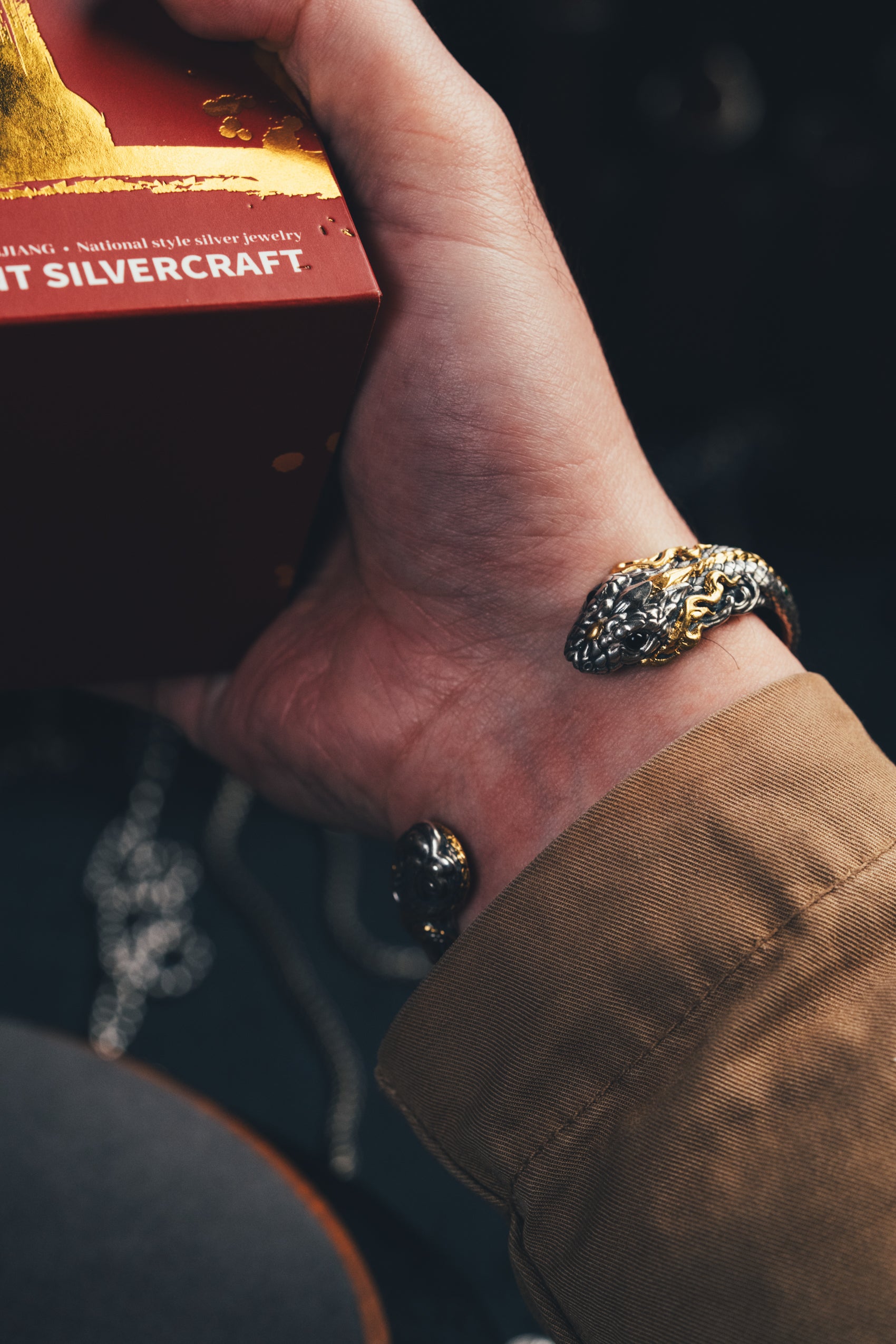 Mystical Serpent Bangle | S925 Sterling Silver with 24K Gold | Handcrafted Snake Amulet | Transformation Jewelry