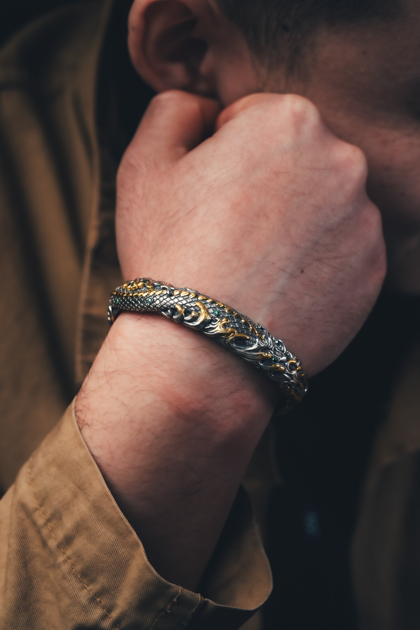 Mystical Serpent Bangle | S925 Sterling Silver with 24K Gold | Handcrafted Snake Amulet | Transformation Jewelry
