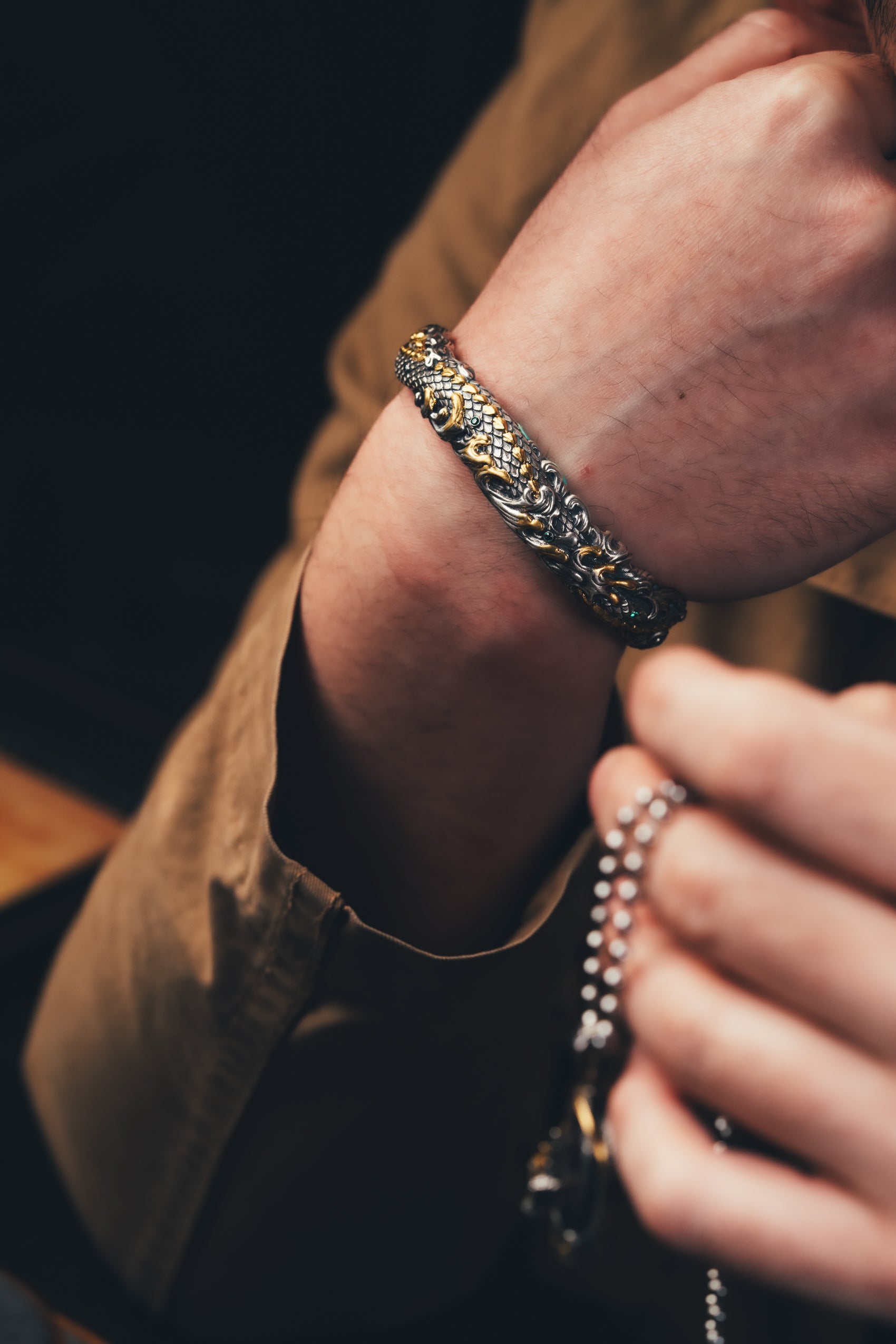 Mystical Serpent Bangle | S925 Sterling Silver with 24K Gold | Handcrafted Snake Amulet | Transformation Jewelry