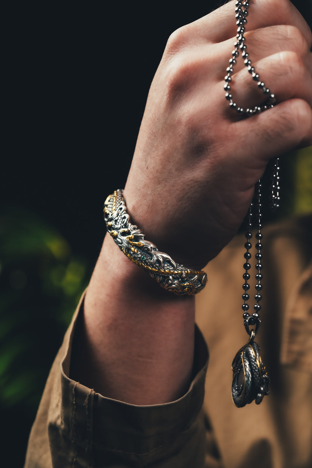 Mystical Serpent Bangle | S925 Sterling Silver with 24K Gold | Handcrafted Snake Amulet | Transformation Jewelry