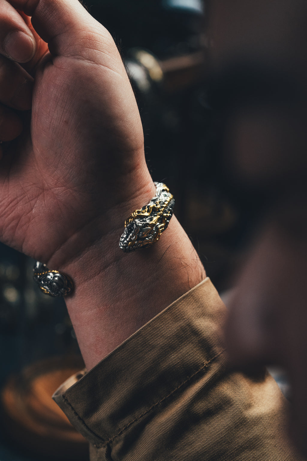 Mystical Serpent Bangle | S925 Sterling Silver with 24K Gold | Handcrafted Snake Amulet | Transformation Jewelry