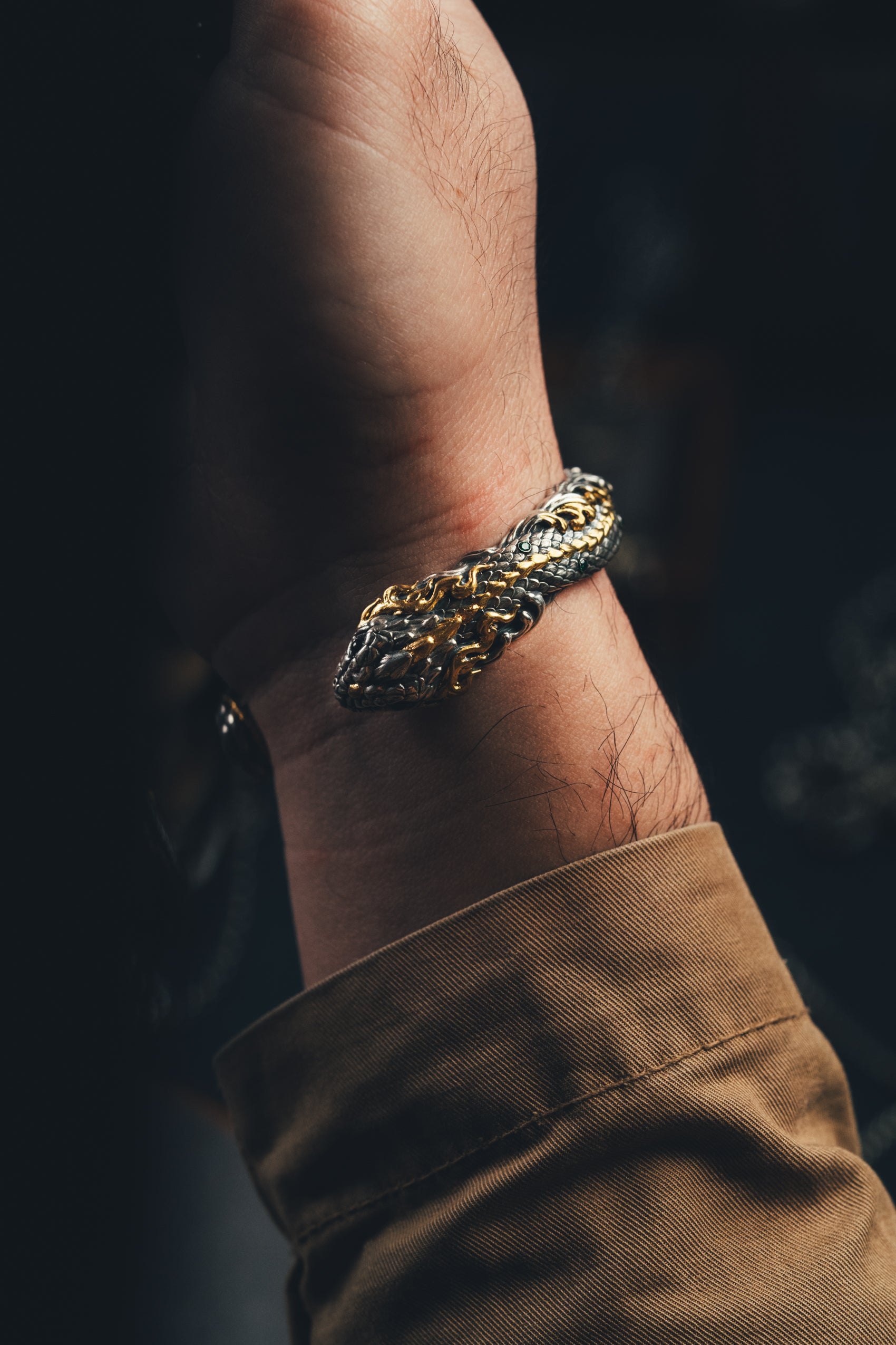Mystical Serpent Bangle | S925 Sterling Silver with 24K Gold | Handcrafted Snake Amulet | Transformation Jewelry