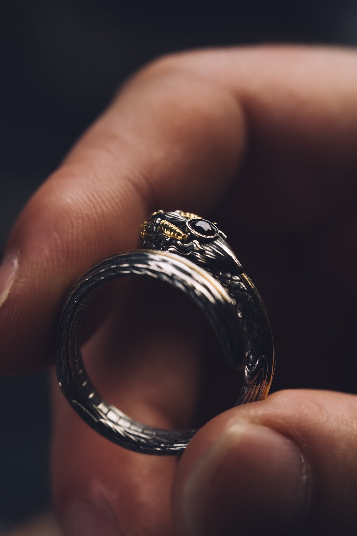 Garuda Garnet Open Ring | S925 Silver & 24K Gold | Buddhist Talisman | Handcrafted Sacred Jewelry