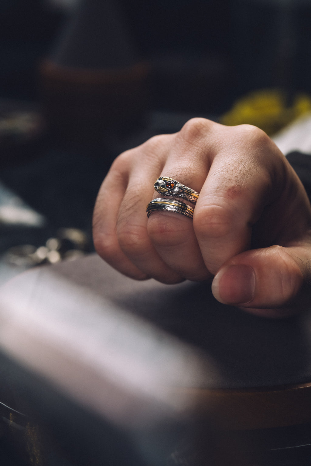 Garuda Garnet Open Ring | S925 Silver & 24K Gold | Buddhist Talisman | Handcrafted Sacred Jewelry