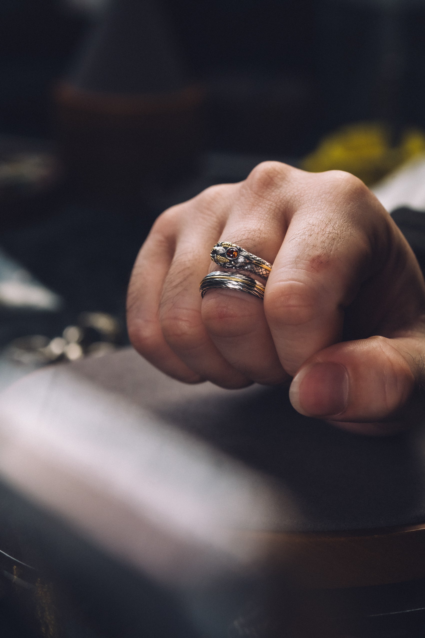 Garuda Garnet Open Ring | S925 Silver & 24K Gold | Buddhist Talisman | Handcrafted Sacred Jewelry