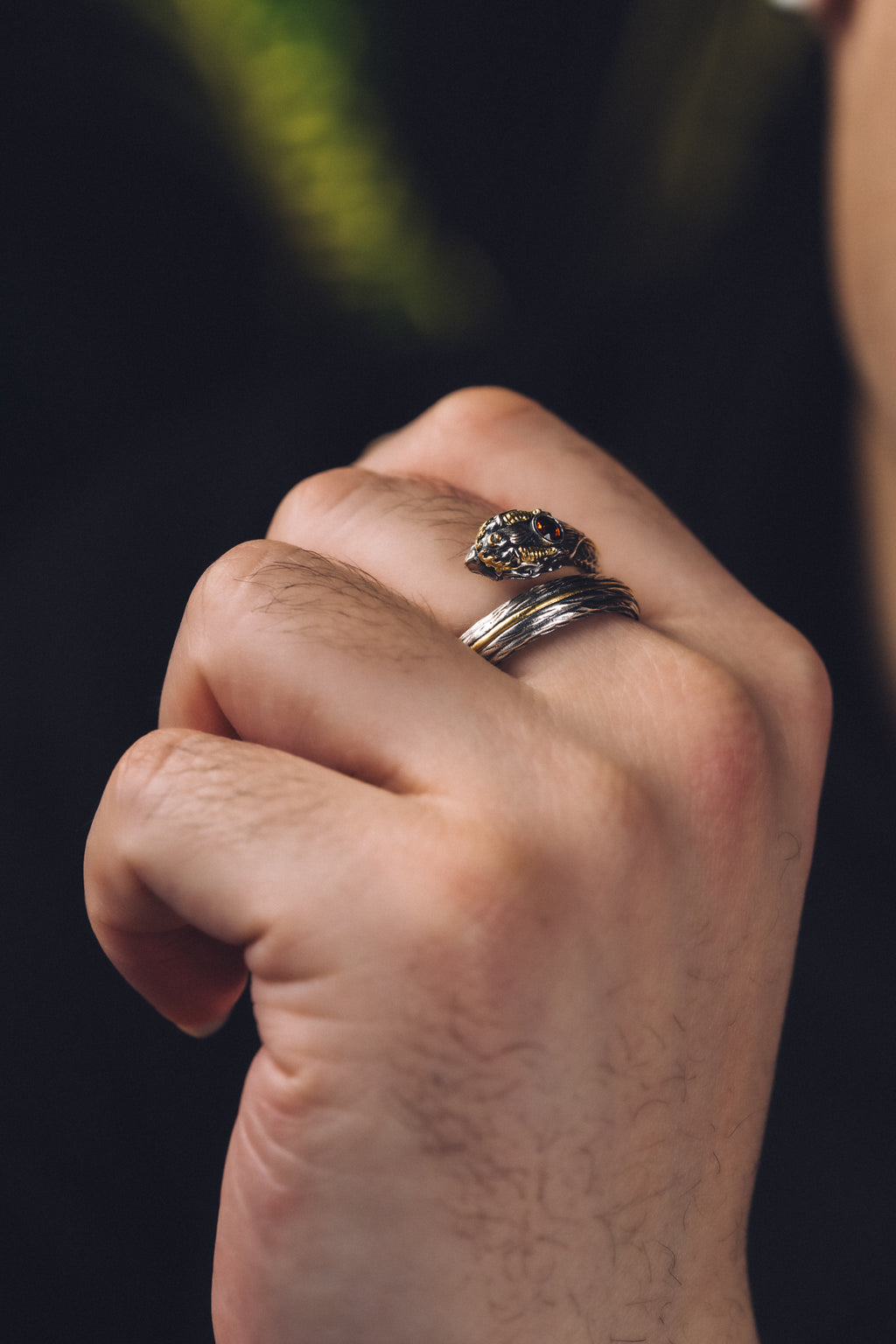Garuda Garnet Open Ring | S925 Silver & 24K Gold | Buddhist Talisman | Handcrafted Sacred Jewelry