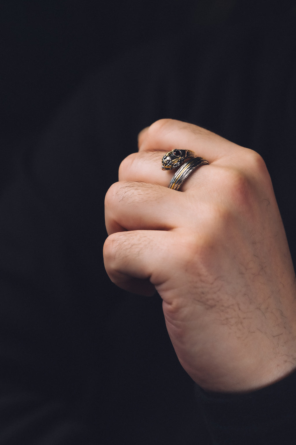 Garuda Garnet Open Ring | S925 Silver & 24K Gold | Buddhist Talisman | Handcrafted Sacred Jewelry
