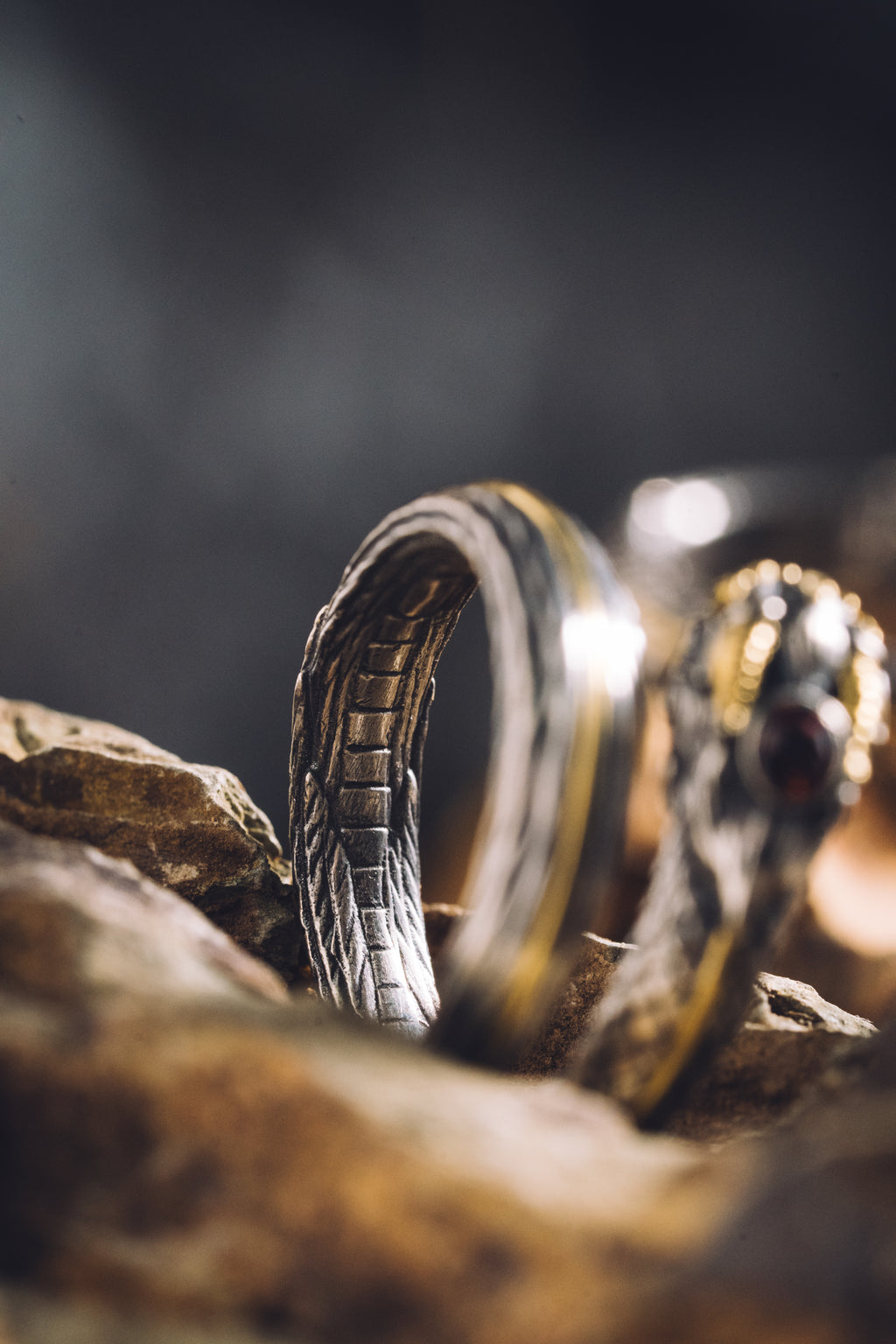 Garuda Garnet Open Ring | S925 Silver & 24K Gold | Buddhist Talisman | Handcrafted Sacred Jewelry