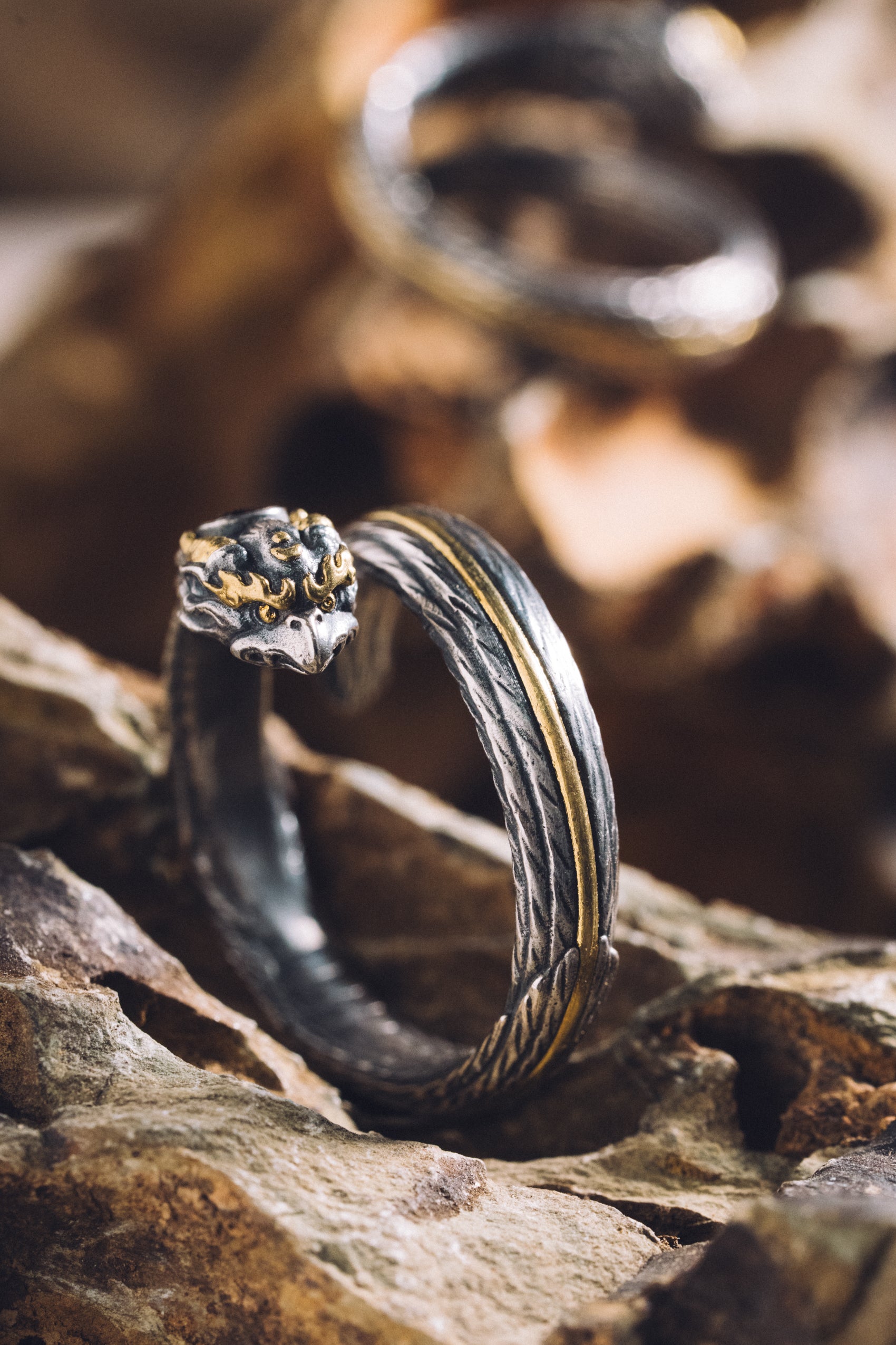 Garuda Garnet Open Ring | S925 Silver & 24K Gold | Buddhist Talisman | Handcrafted Sacred Jewelry