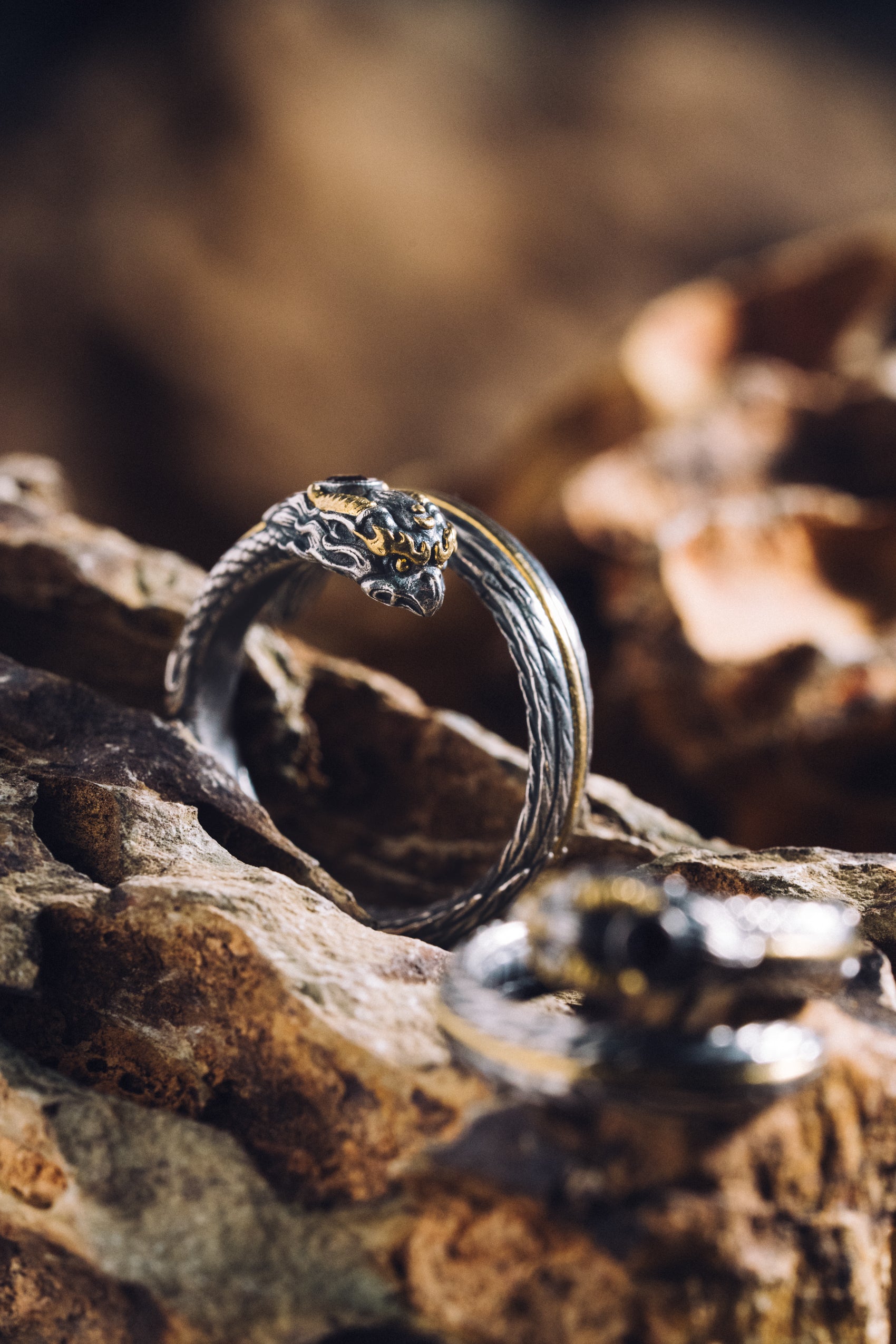 Garuda Garnet Open Ring | S925 Silver & 24K Gold | Buddhist Talisman | Handcrafted Sacred Jewelry