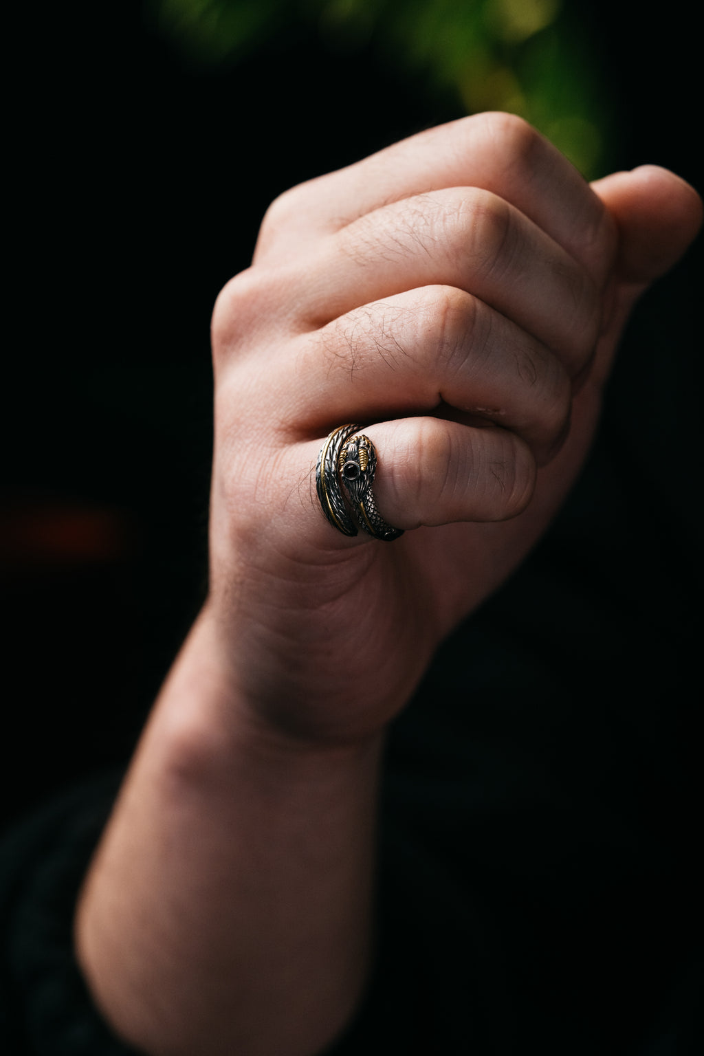 Garuda Garnet Open Ring | S925 Silver & 24K Gold | Buddhist Talisman | Handcrafted Sacred Jewelry