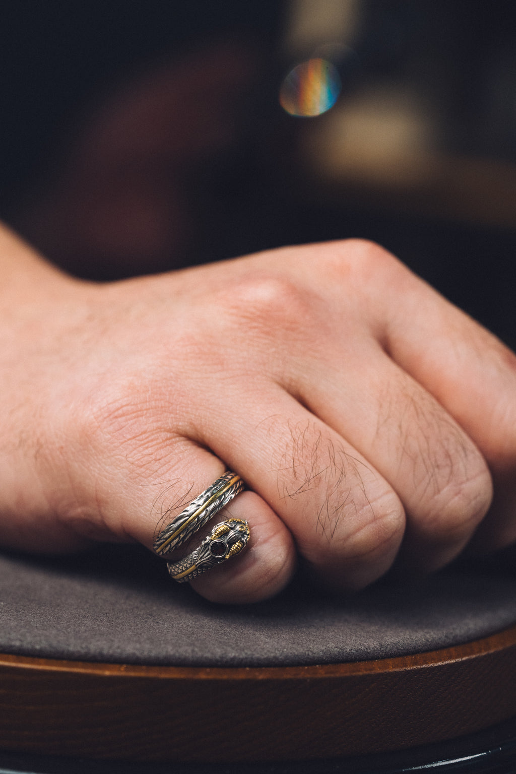 Garuda Garnet Open Ring | S925 Silver & 24K Gold | Buddhist Talisman | Handcrafted Sacred Jewelry