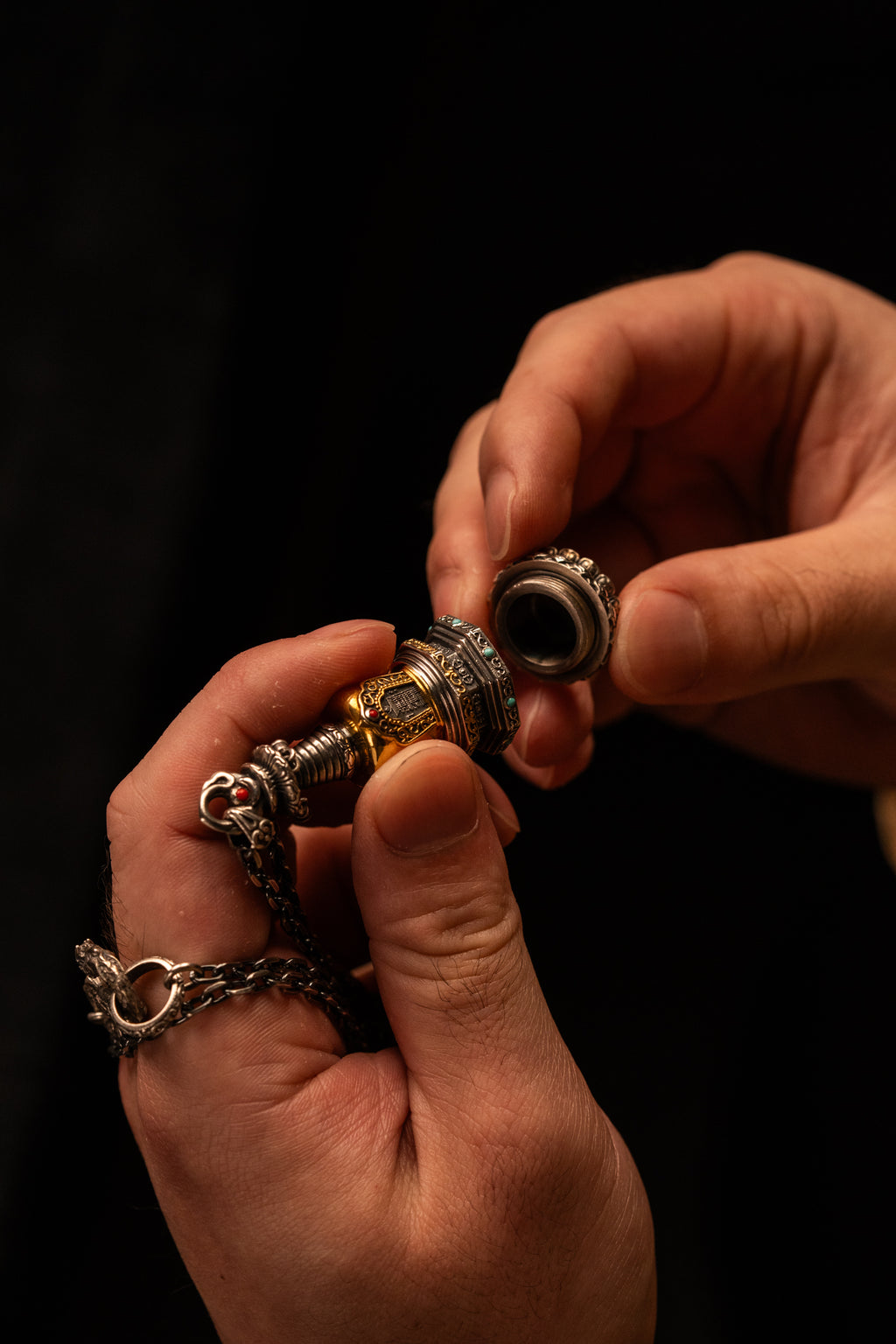 Tibetan Stupa Necklace | S925 Silver with 24K Gold | Rotating Relic Shrine | Handmade Buddhist Amulet