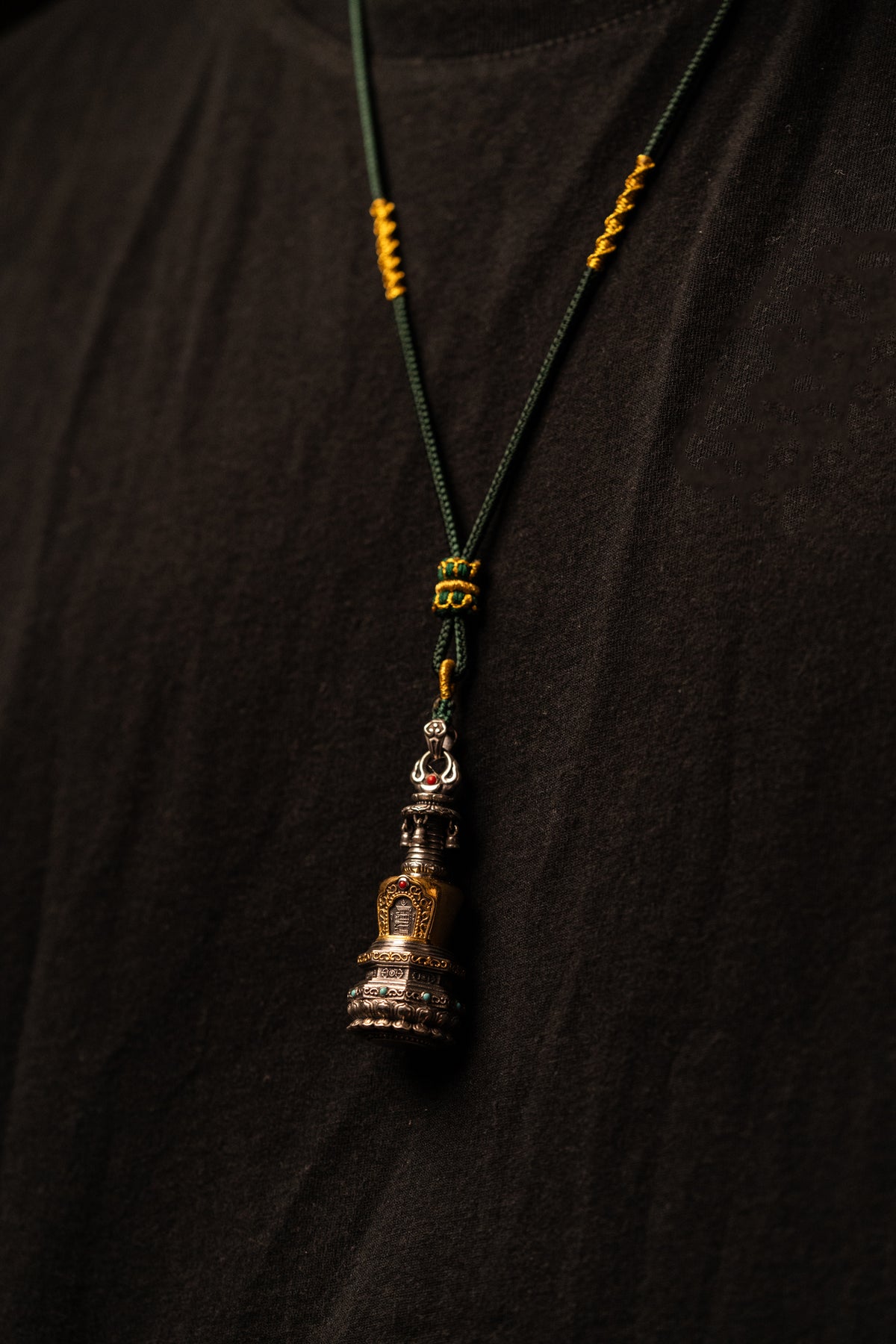 Tibetan Stupa Necklace | S925 Silver with 24K Gold | Rotating Relic Shrine | Handmade Buddhist Amulet