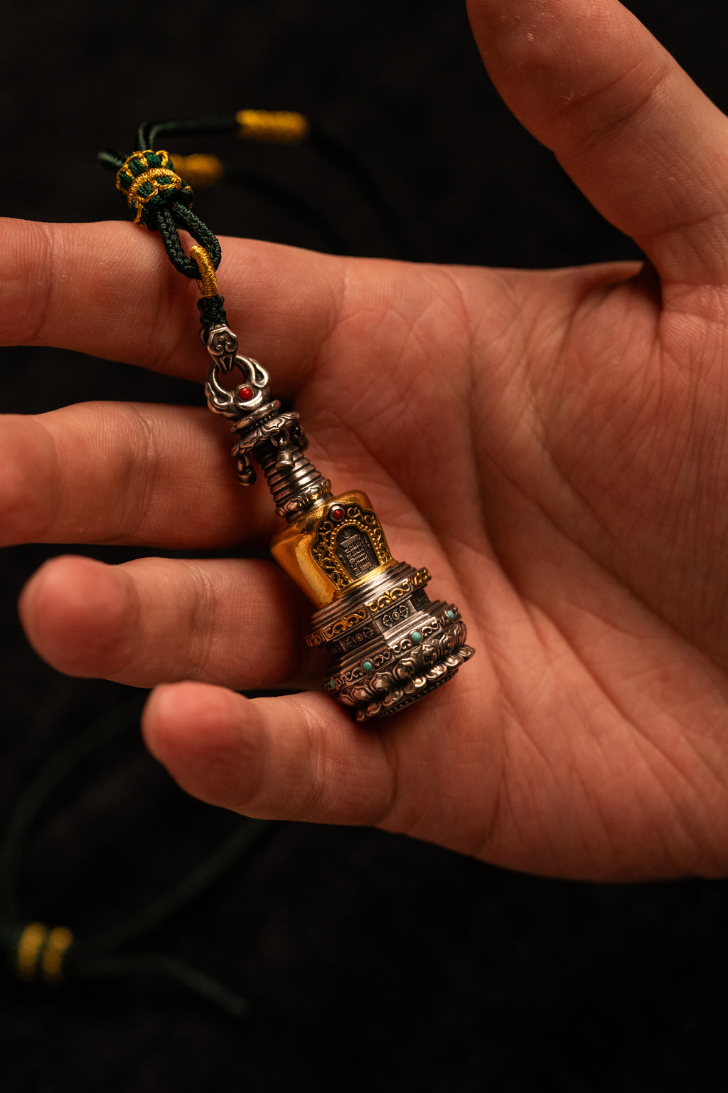 Tibetan Stupa Necklace | S925 Silver with 24K Gold | Rotating Relic Shrine | Handmade Buddhist Amulet