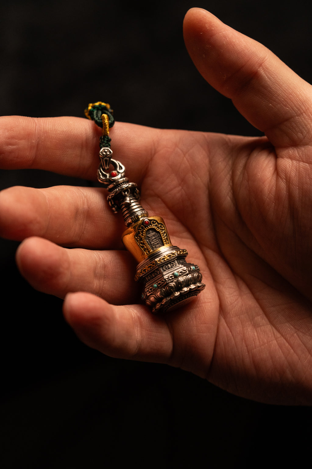 Tibetan Stupa Necklace | S925 Silver with 24K Gold | Rotating Relic Shrine | Handmade Buddhist Amulet