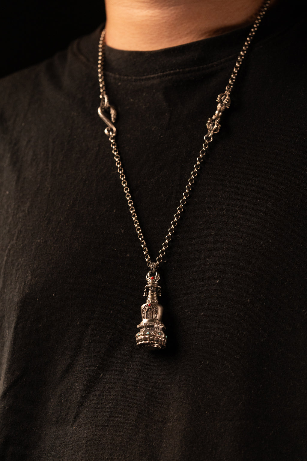 Tibetan Stupa Necklace | S925 Silver with 24K Gold | Rotating Relic Shrine | Handmade Buddhist Amulet