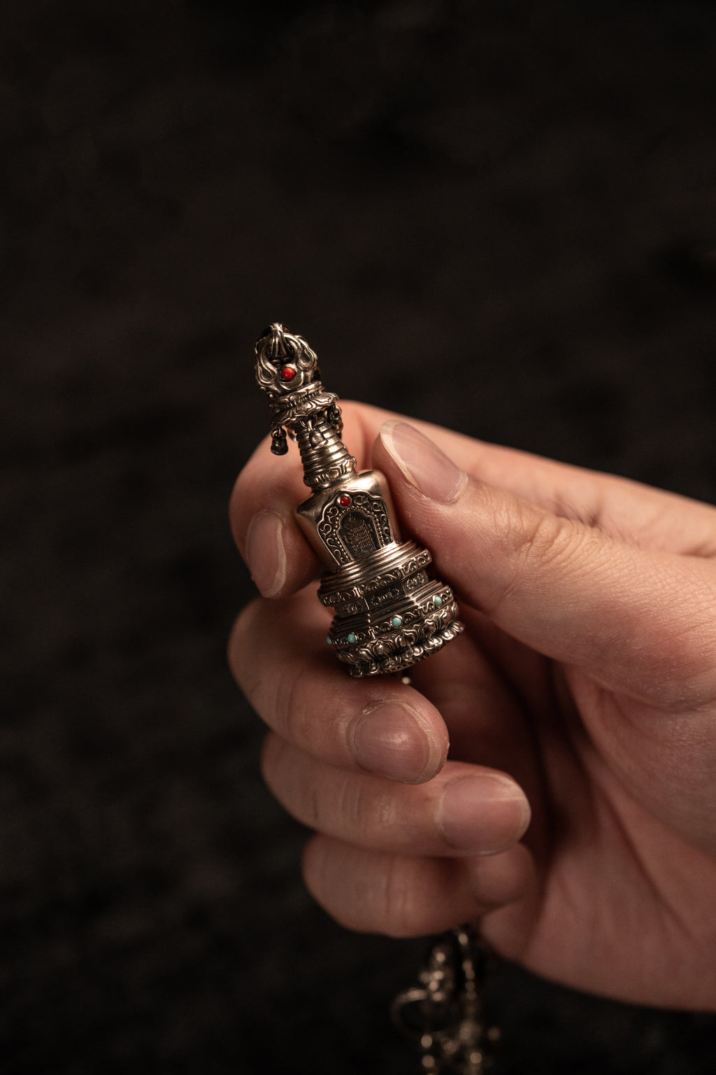 Tibetan Stupa Necklace | S925 Silver with 24K Gold | Rotating Relic Shrine | Handmade Buddhist Amulet