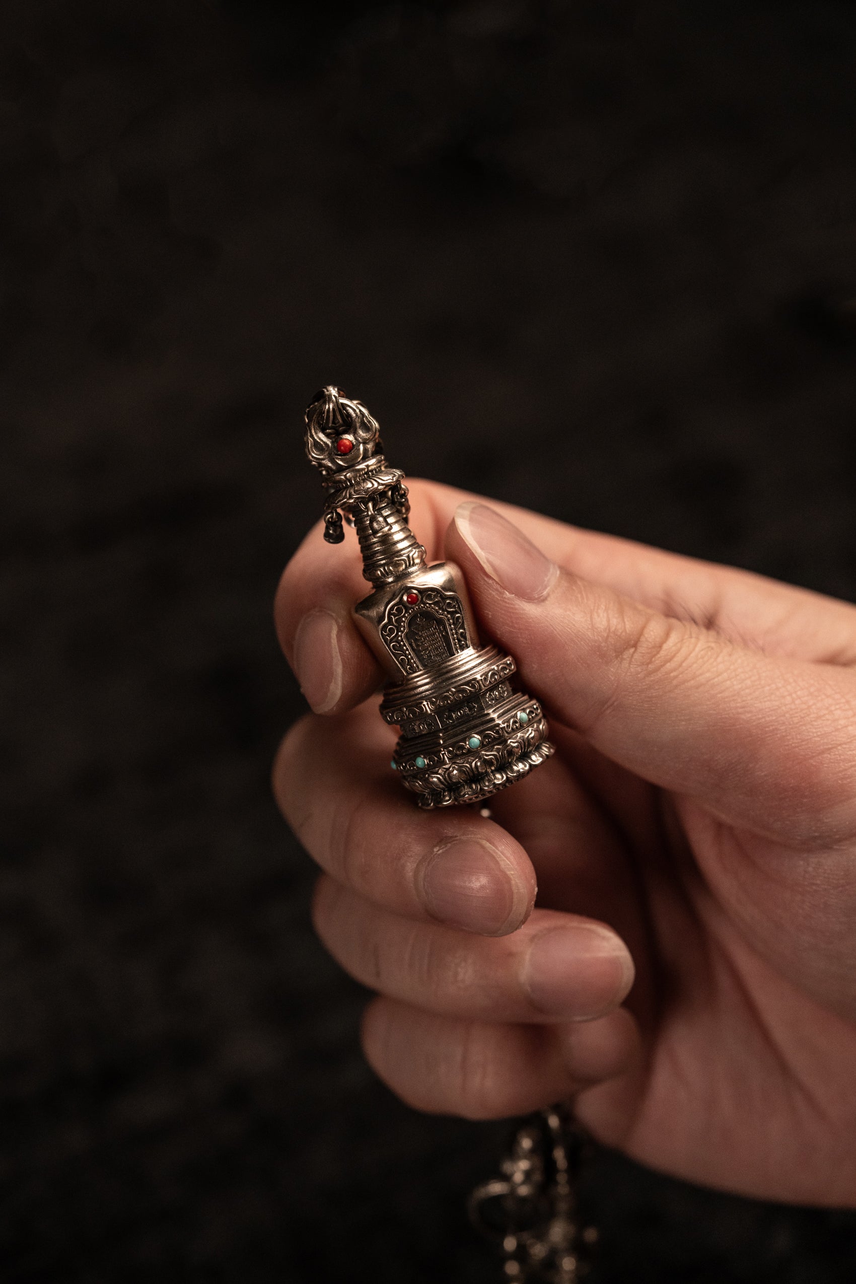 Tibetan Stupa Necklace | S925 Silver with 24K Gold | Rotating Relic Shrine | Handmade Buddhist Amulet